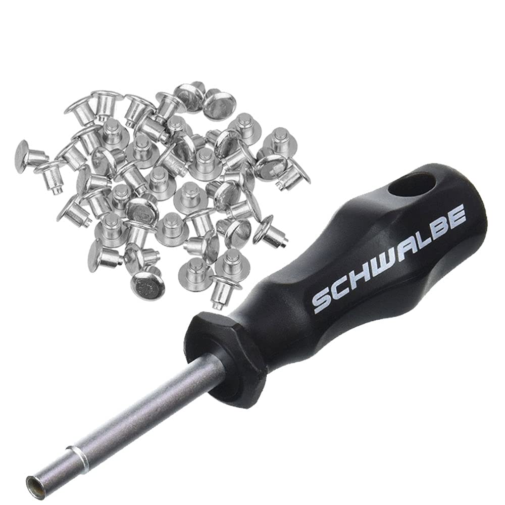 Schwalbe 50 Tire Spikes & Replacement Tool Kit - Winter Bike Studs for Ice and Snow Traction - Perfect for Mountain Biking, Commuting in Cold Weather