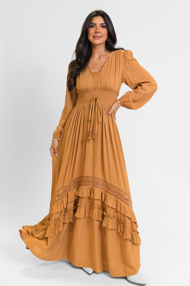 Lucky To Have You Camel Maxi Dress - Elegant Long Flowy Boho Dress for Women | Perfect for Beach Vacations, Summer Parties & Casual Outings