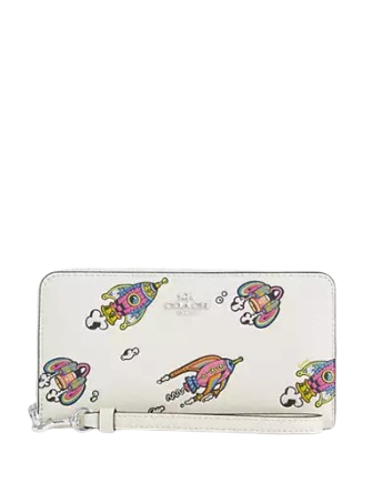 Coach Cosmic Long Zip Around Wallet with Rocket Print - Stylish & Compact Wristlet Wallet for Women - Perfect for Everyday Use, Travel, and Gifts
