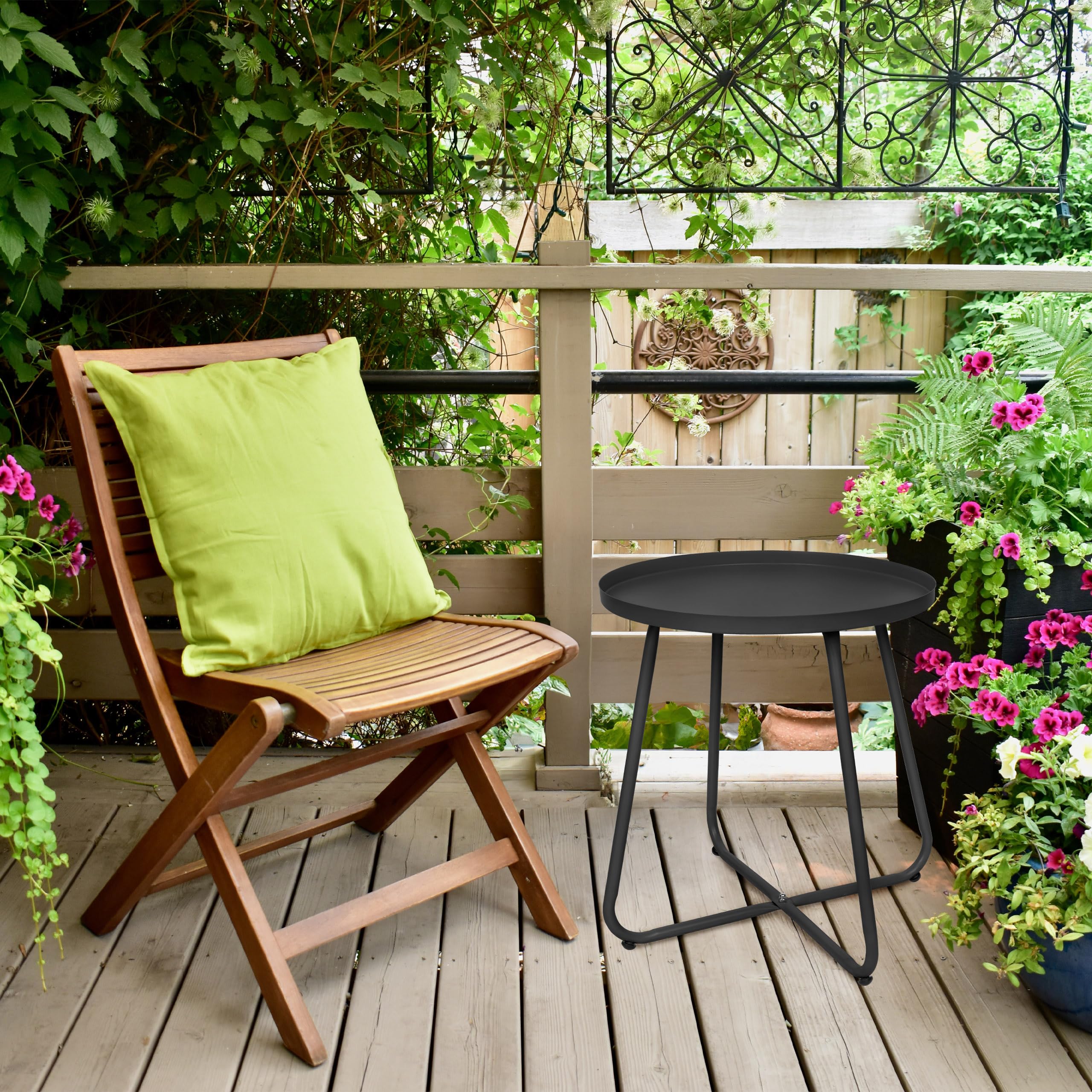 CODIN Set of 2 Weather-Resistant Metal Outdoor Side Tables - Small Round End Tables for Patio, Garden, Porch, Balcony, Yard & Lawn (Black) - Perfect for Outdoor Relaxation & Entertaining
