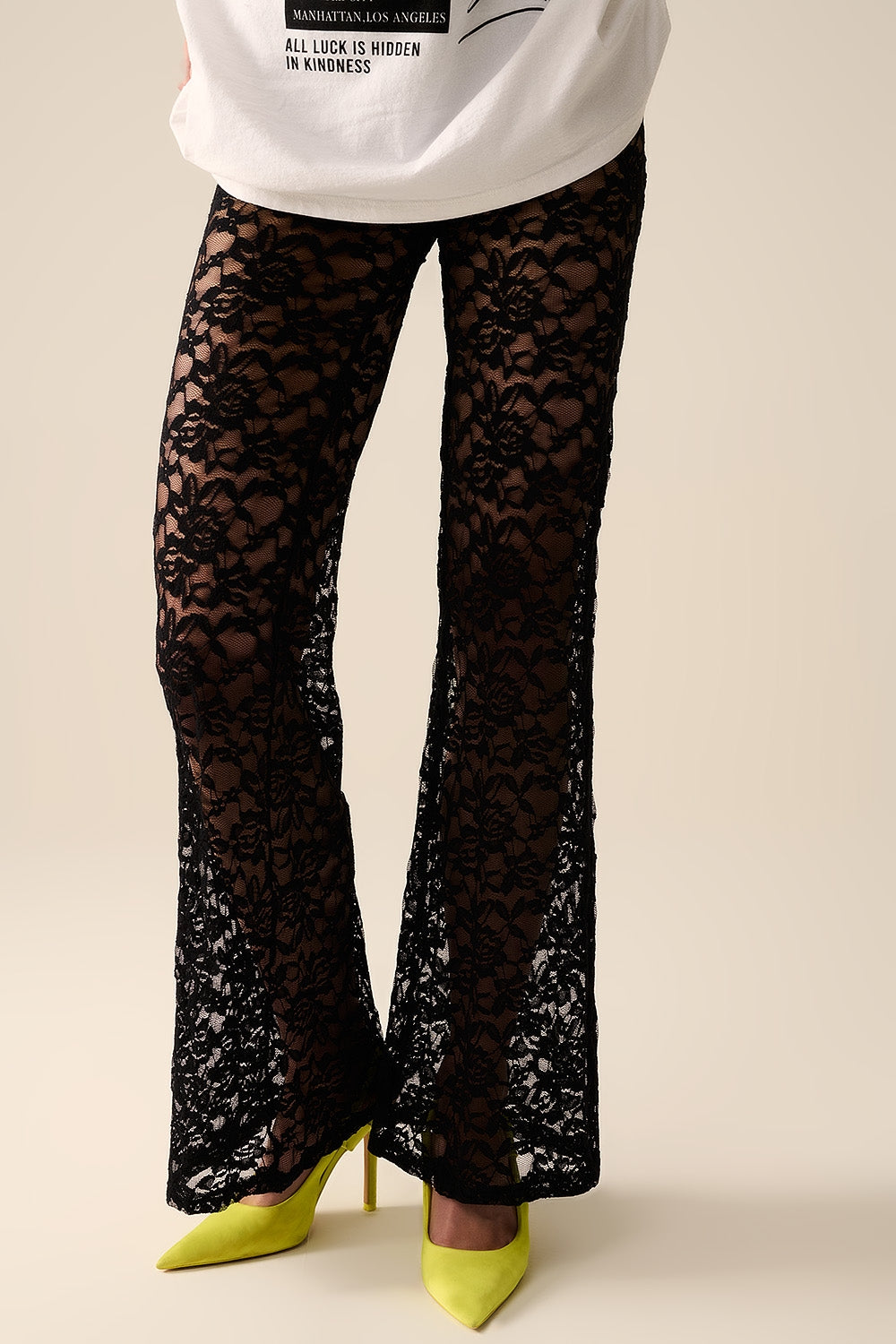 Black Floral Lace Flared Pants - Elegant Boho Chic Trousers for Women, Perfect for Casual Outings, Parties, and Date Nights