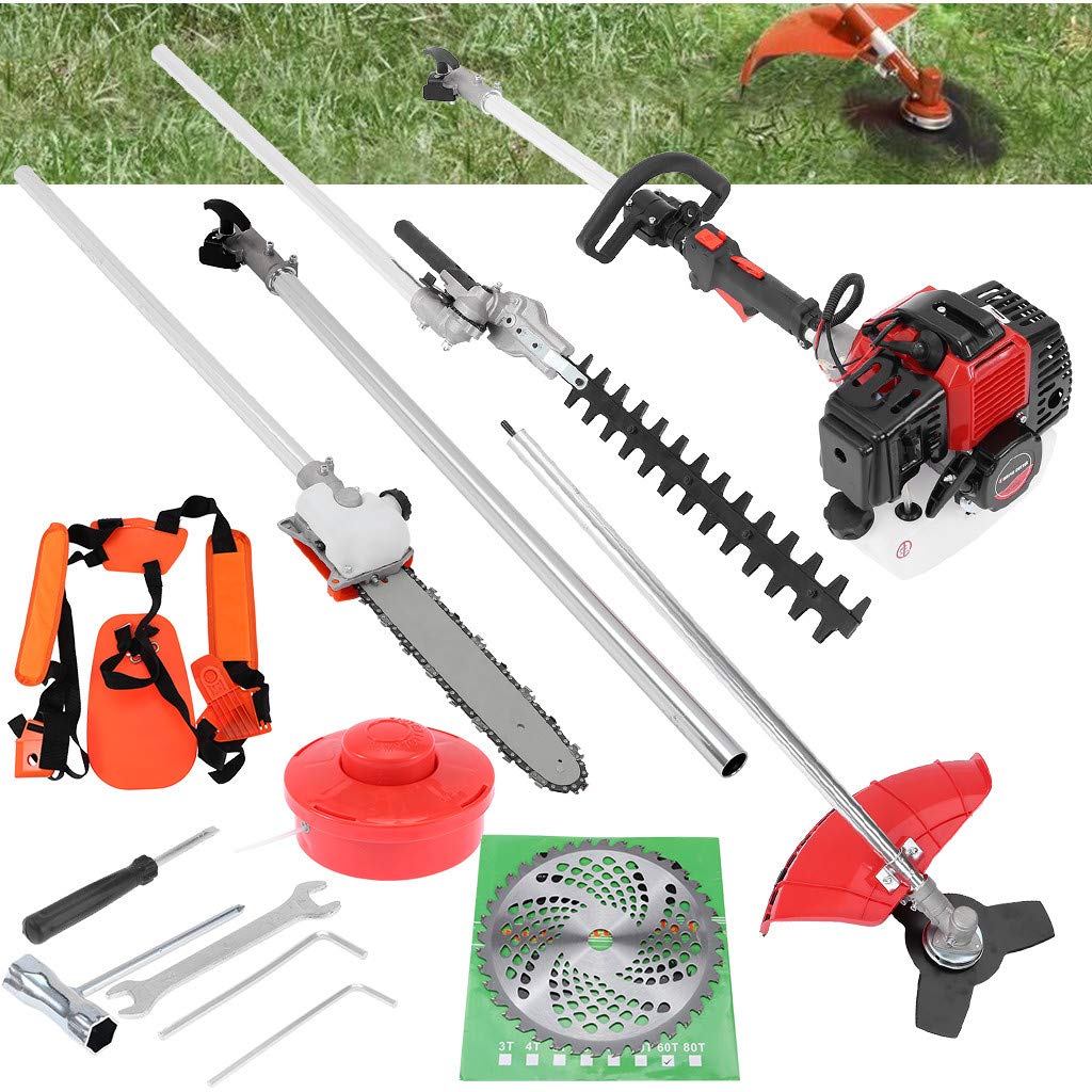 52cc 2-Stroke 5-in-1 Gas Powered Hedge Trimmer & Brush Cutter with Extension Pole - Multi-Functional String Trimmer, Chainsaw & Gardening Tool for Lawn Care, Landscaping & Yard Maintenance