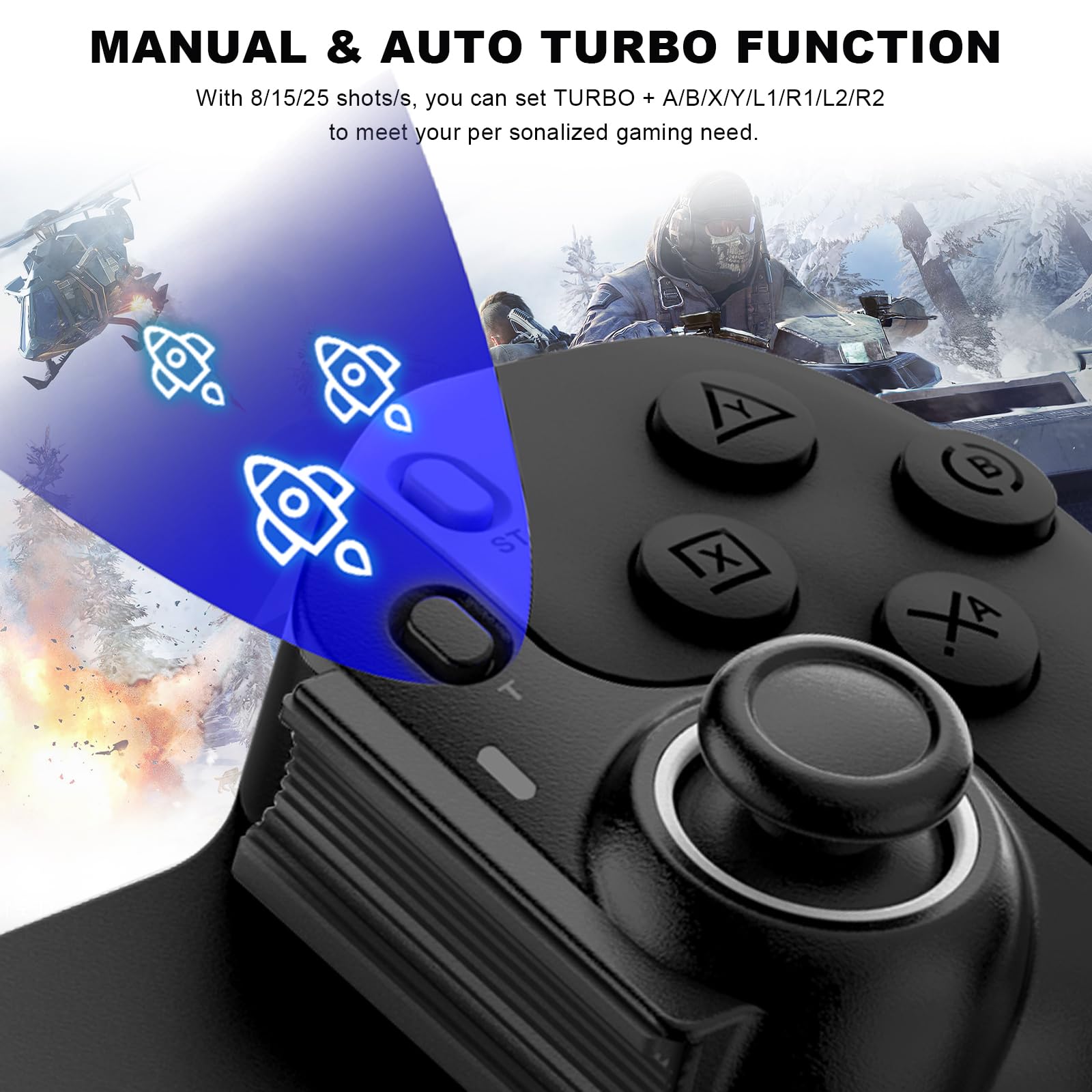 Wireless Controller for iPad, Tablet, iPhone, Android, PC, Nintendo Switch, PS3, PS4 - Gamepad Joystick with Turbo Function | Compatible with Mobile Cloud Gaming, PS5, Xbox, COD | Perfect for iPhone 15/14, Streaming & Multi-Platform Gaming