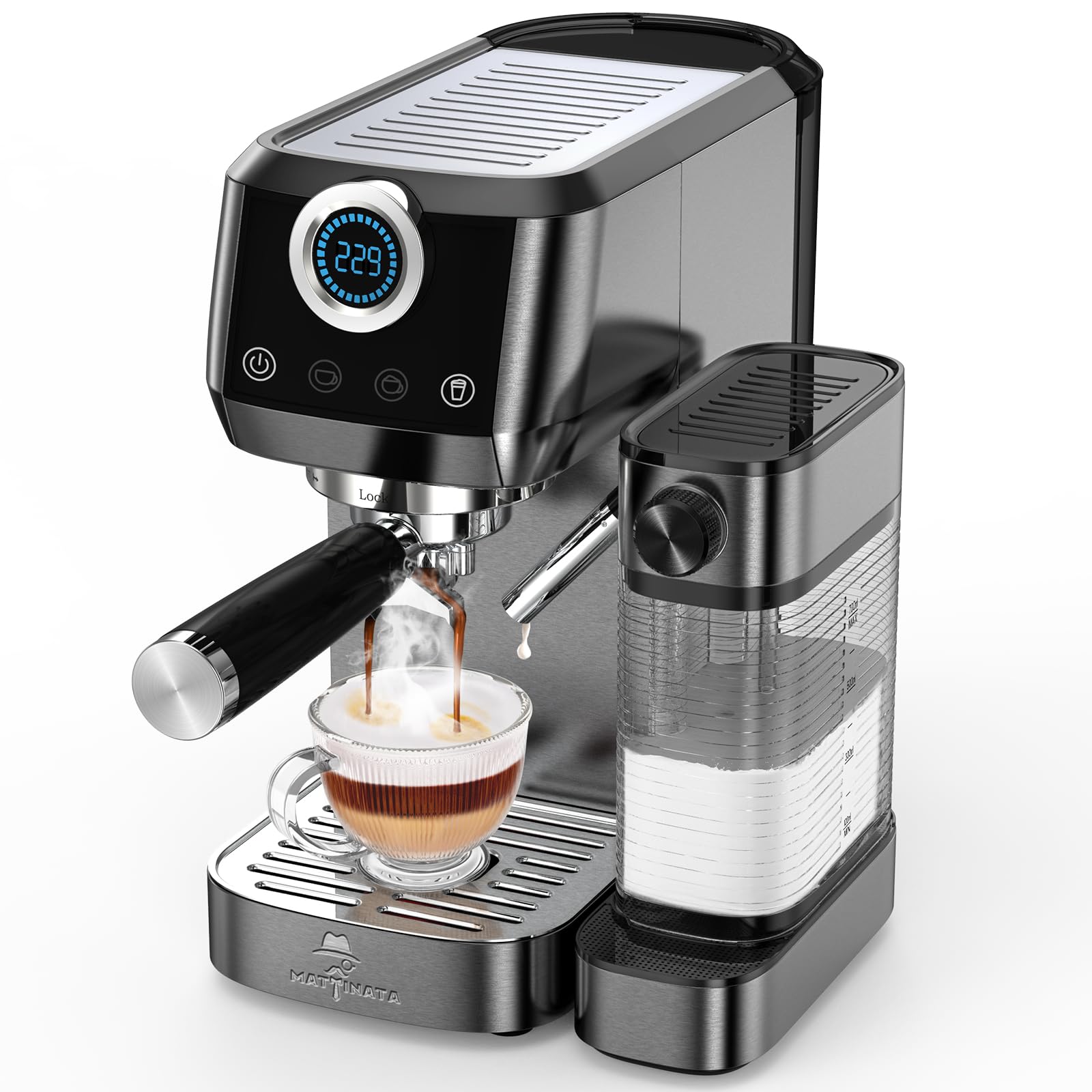 Premium 20 Bar Stainless Steel Espresso Machine with Automatic Milk Frother & Touchscreen - Perfect for Cappuccino, Latte & Espresso at Home or Office | Black
