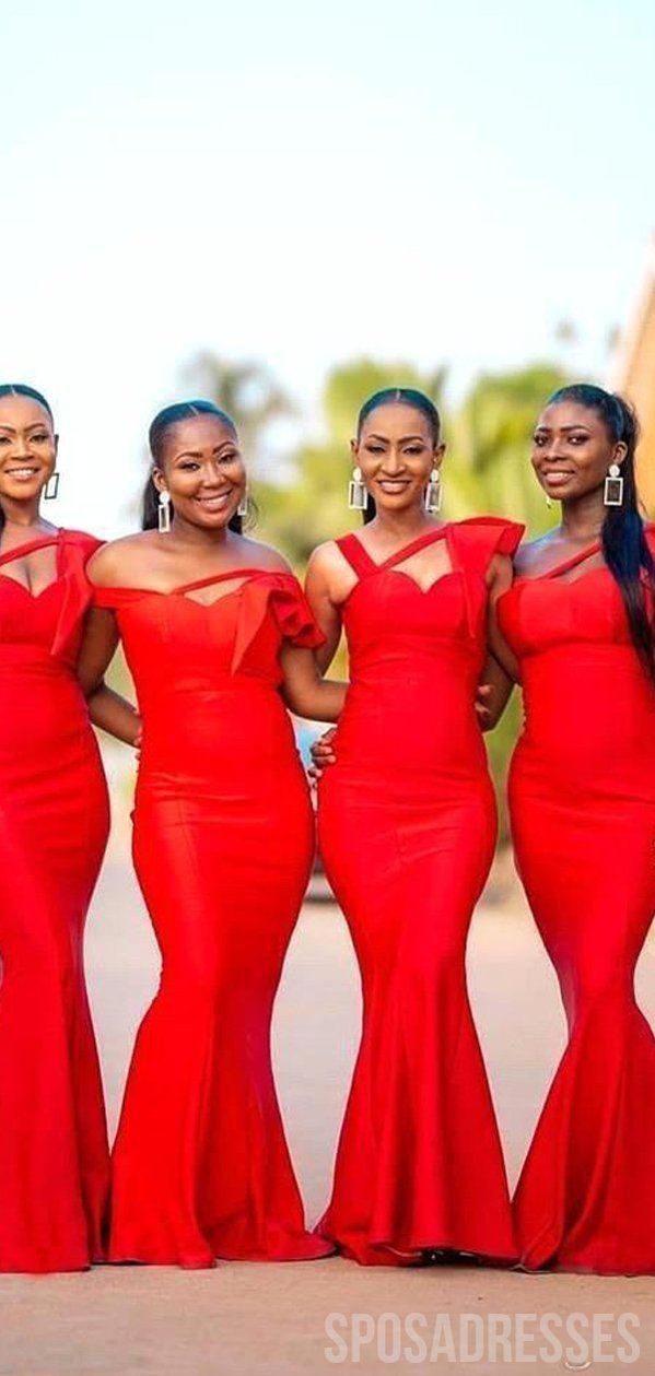 Elegant Red Mermaid Bridesmaid Dresses - Sleeveless Long Formal Gowns for Weddings & Special Occasions | Style WG843 | Perfect for Beach Weddings, Evening Galas & Prom Nights