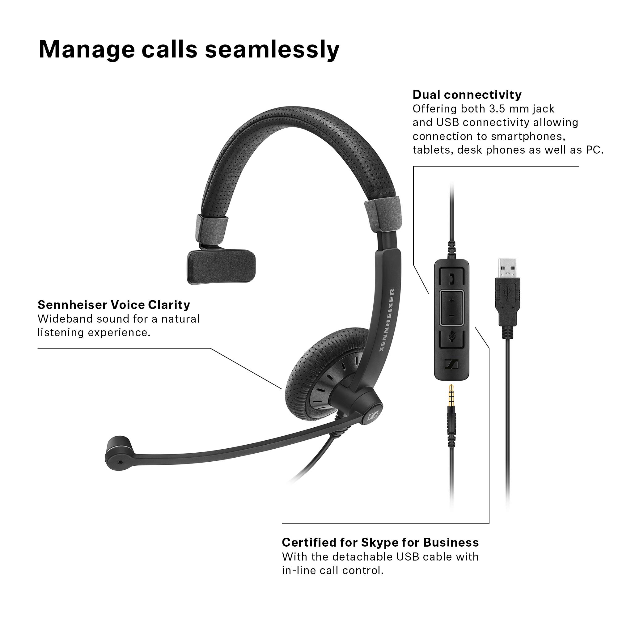 Samsung SC 45 USB MS (507083) Single-Sided Business Headset with Noise-Cancelling Mic - HD Sound for Skype, Mobile, Tablet, PC - Perfect for Remote Work & Online Meetings (Black)