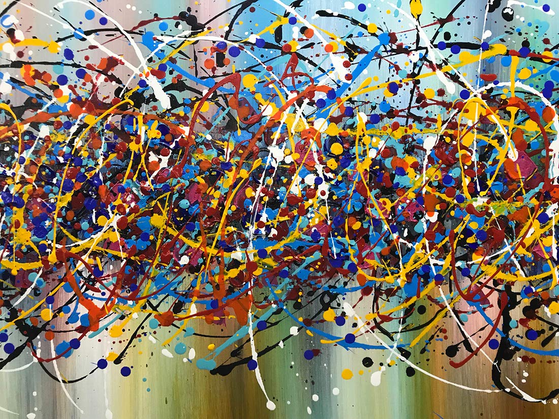 24x48 Inch Jackson Pollock Style Abstract Oil Painting - Hand-Painted Modern Canvas Art with Wood Frame, Ready to Hang | Perfect for Living Room, Bedroom & Office Wall Decor