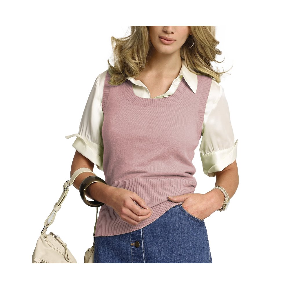 Parisbonbon Women's 100% Cashmere Scoop Neck Vest - Soft Shell Pink Sweater Vest Size Small | Warm Winter Layering Piece for Office & Casual Outfits