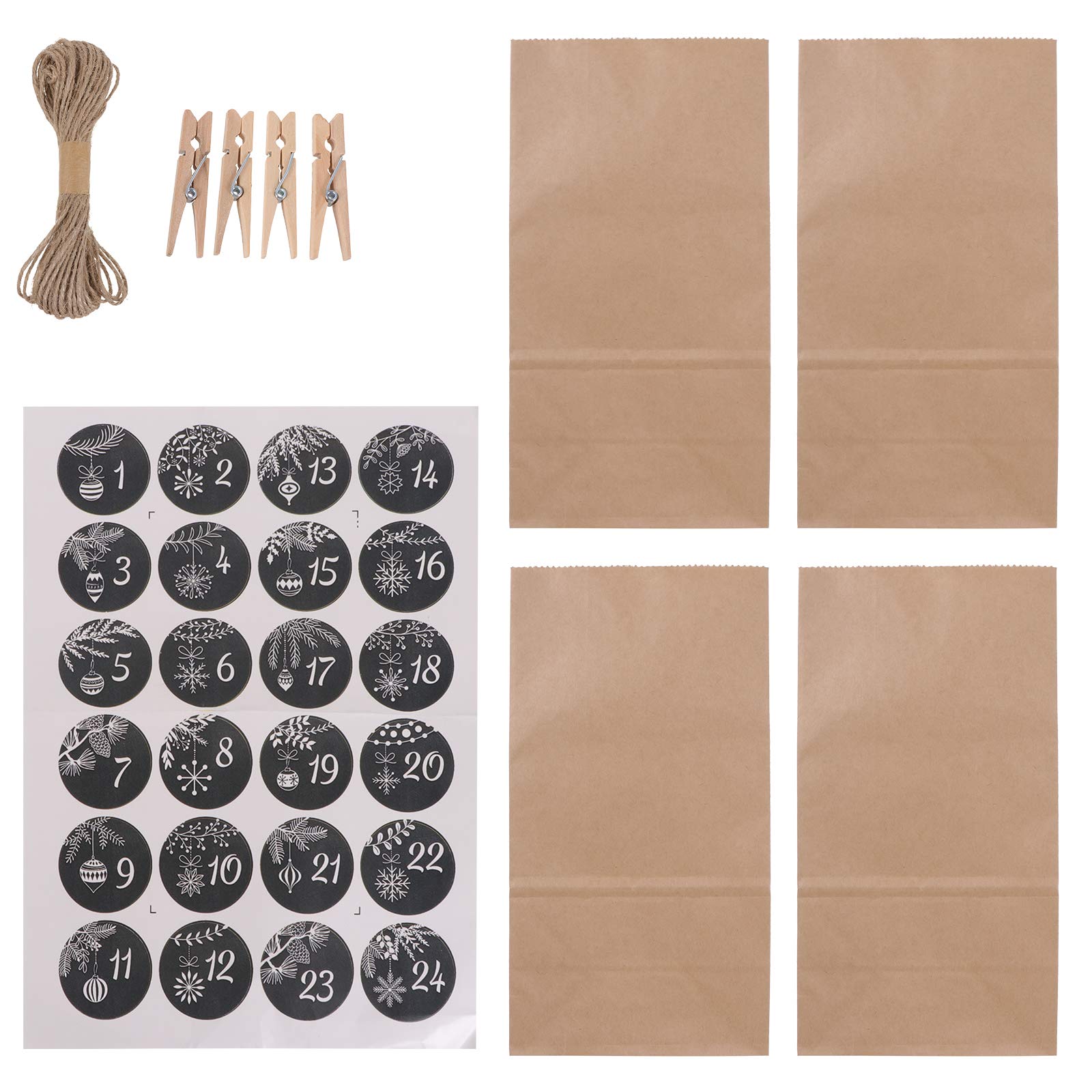 Christmas Kraft Paper Gift Bags Set with Tags & Rope Clips - Eco-Friendly Treat Bags for Holiday Party Favors, Stocking Stuffers & Festive Gift Wrapping