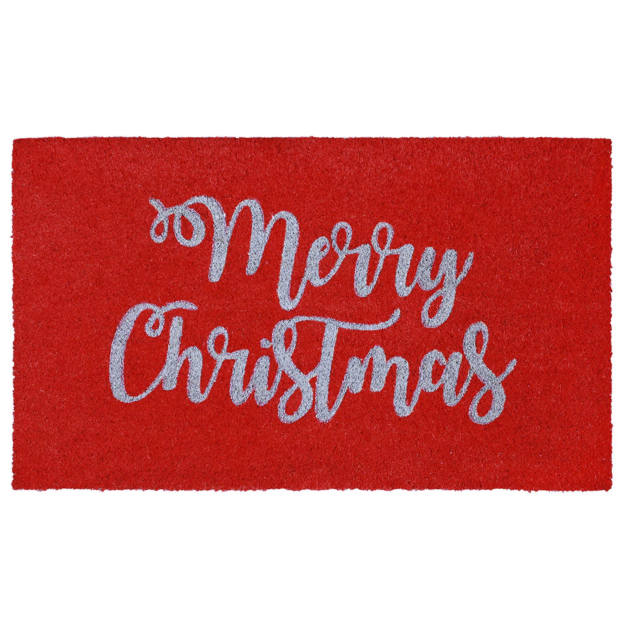 Liora Manne Natura Merry Christmas Red Outdoor Welcome Coir Doormat 18x30 Inches - Non-Slip Holiday Entryway Rug for Front Door, Porch, and Patio Decor