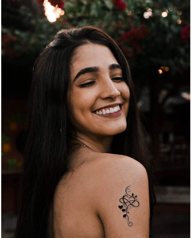 Comet Busters Cute Temporary Body Tattoo Heart Sticker with Silver Stones - Waterproof Fake Tattoos for Women, Girls, Teens - Perfect for Parties, Festivals, Beach & Summer Fun (BT093)
