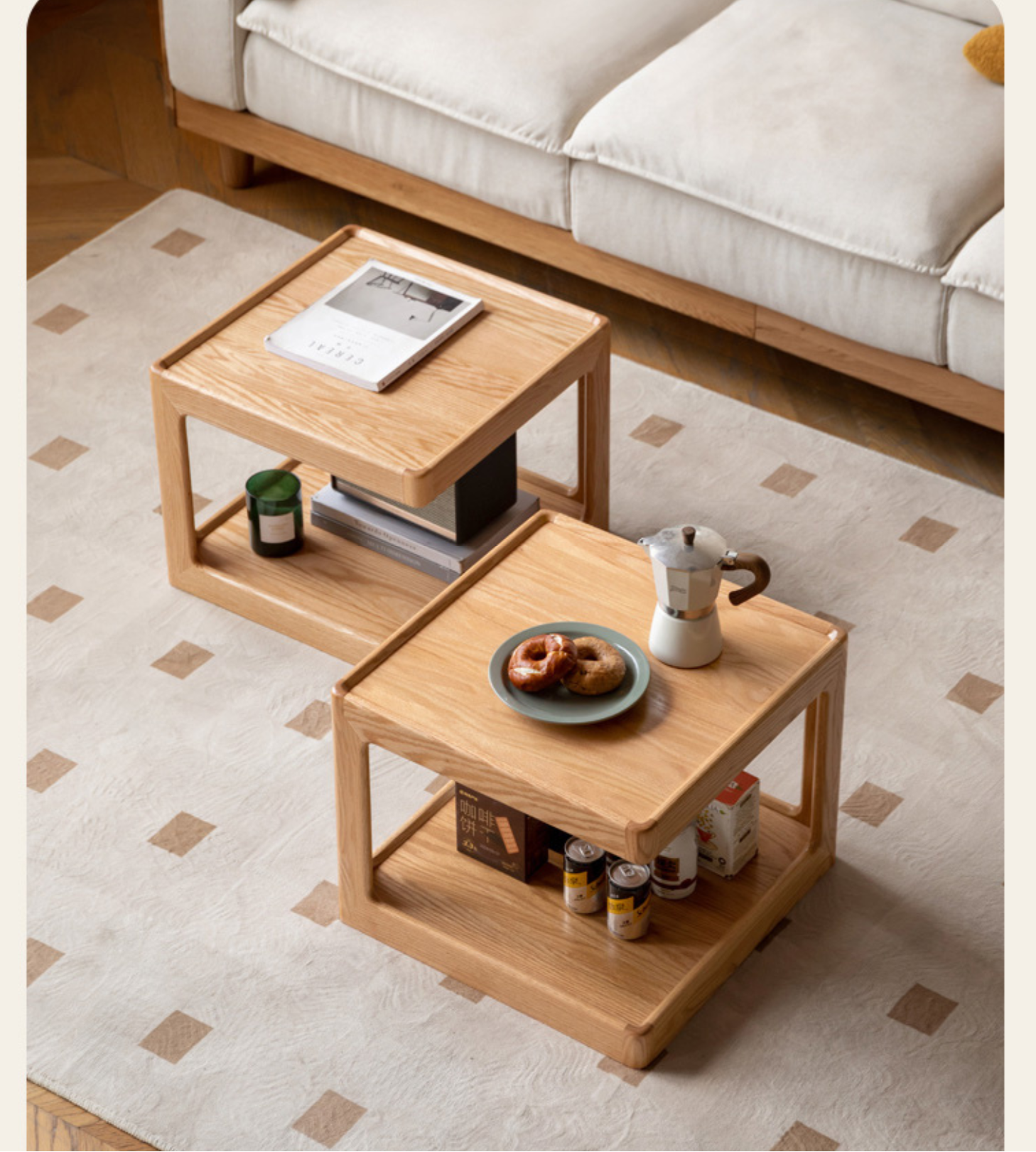 Premium Oak Solid Wood Square Coffee Table - Modern Living Room Furniture for Home Decor & Relaxation
