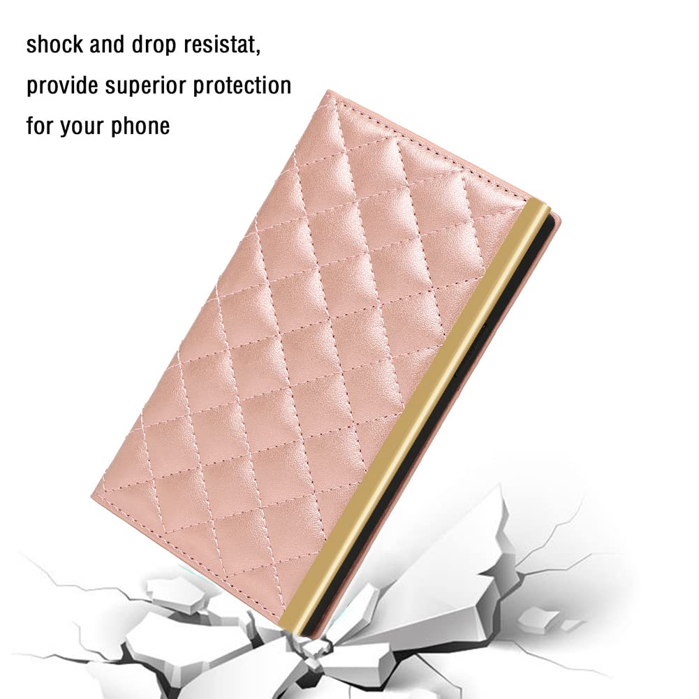 UnnFiko Wallet Case for iPhone 12 Pro Max - Leather Purse with Makeup Mirror, Flip Card Holder & Adjustable Shoulder Strap | Rose Gold Phone Cover for Women | Perfect for Travel, Shopping & Everyday Use