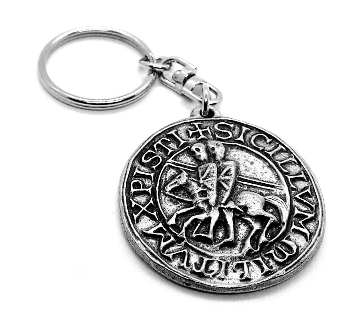 Fine Pewter Knights Templar Seal Keychain with Gift Pouch - A Must-Have for History Buffs and Medieval Fans