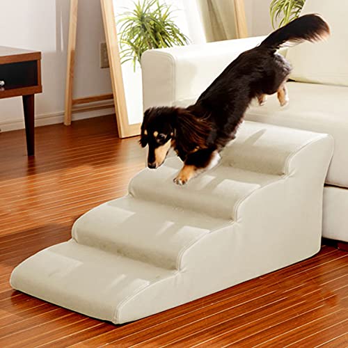 Pet Stairs for Small Dogs - Washable & Removable Sponge Steps, Beige 80x50x35cm - Perfect for Sofa, Bed & Car Access for Elderly or Injured Pets