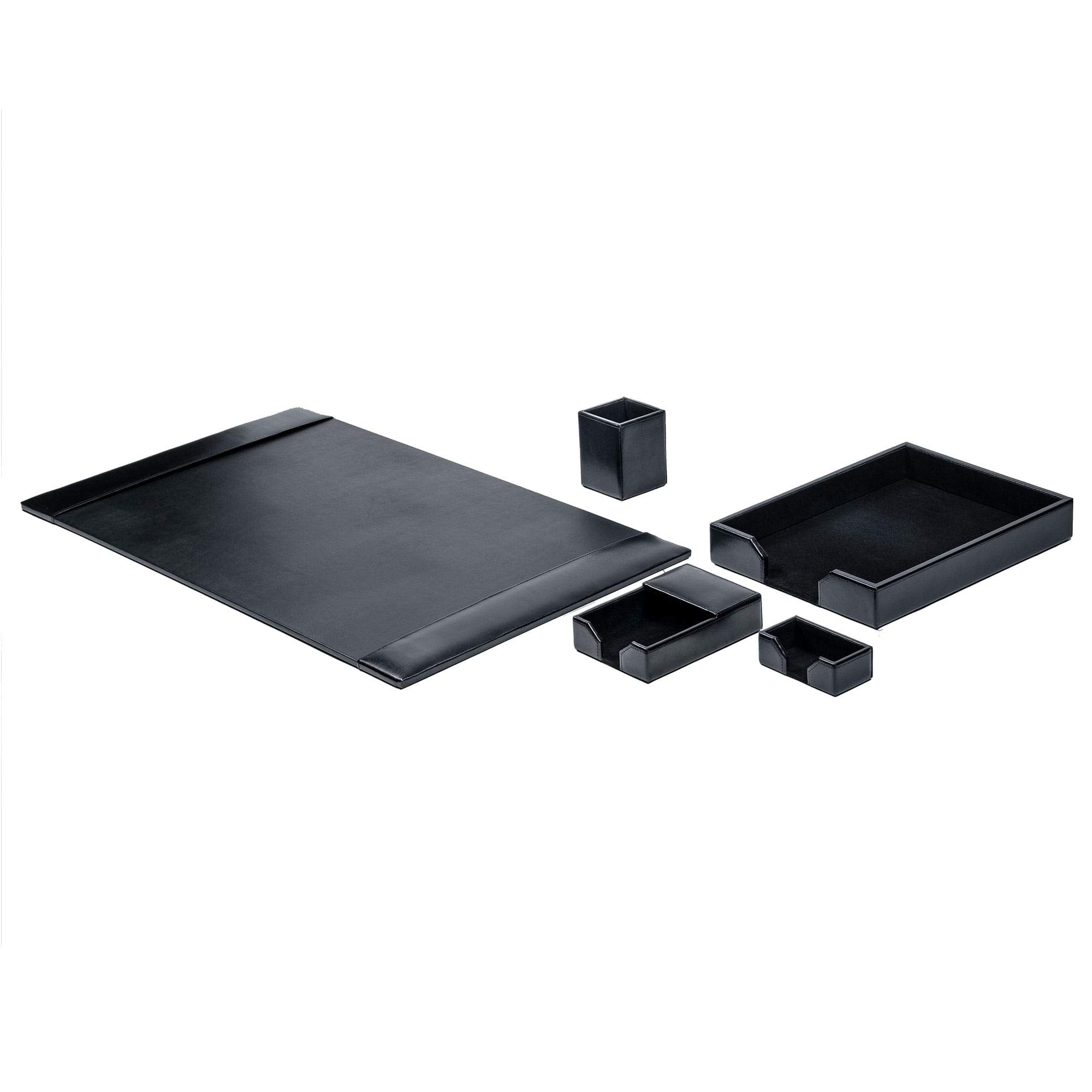 Dacasso Black Bonded Leather 5-Piece Office Desk Set - Includes Pen Holder, Letter Tray, and More for Home & Office Organization