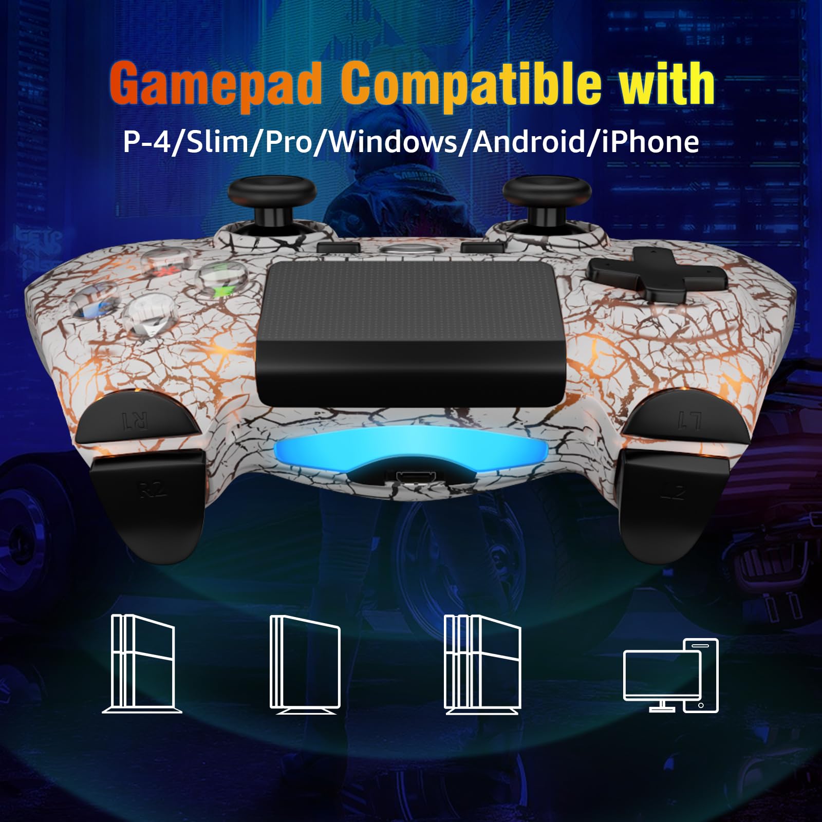Wireless PS4 Controller 2 Pack - Compatible with Sony PlayStation 4/Pro/Slim, Dual Shock Gamepad with RGB Lighting, 1000mAh Battery, Motion Sensor, Vibration & Built-in Speaker - Perfect for Gaming, Streaming & Multiplayer Sessions