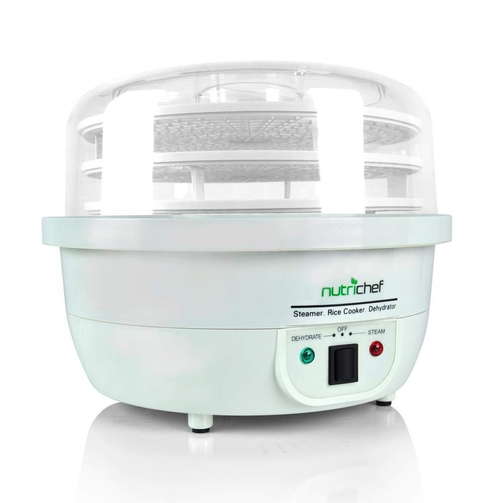 NutriChef 10-Tray Electric Food Dehydrator & Steamer - Professional Meat Dryer, Beef Jerky Maker, Fruit & Vegetable Dryer, Rice Cooker with Stackable Trays | Perfect for Home Kitchen, Camping & Healthy Snack Preparation (PKFDSRC10WT, White)
