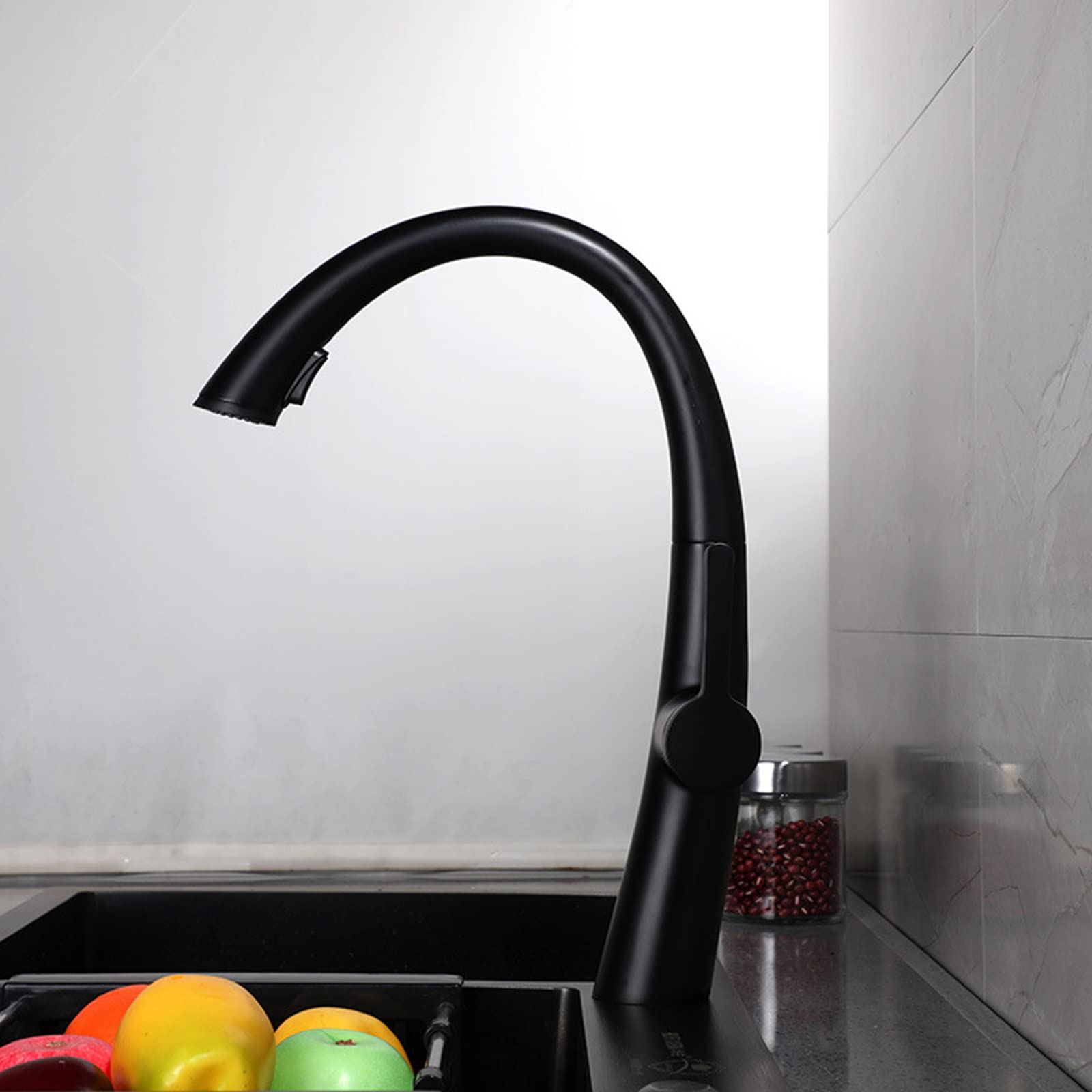 Black Pull Down Sprayer Kitchen Faucet - Modern Commercial Brass Sink Tap with Hot/Cold Water & Standard Fittings - Perfect for Restaurant, Home Kitchen & Bar Sink Installation
