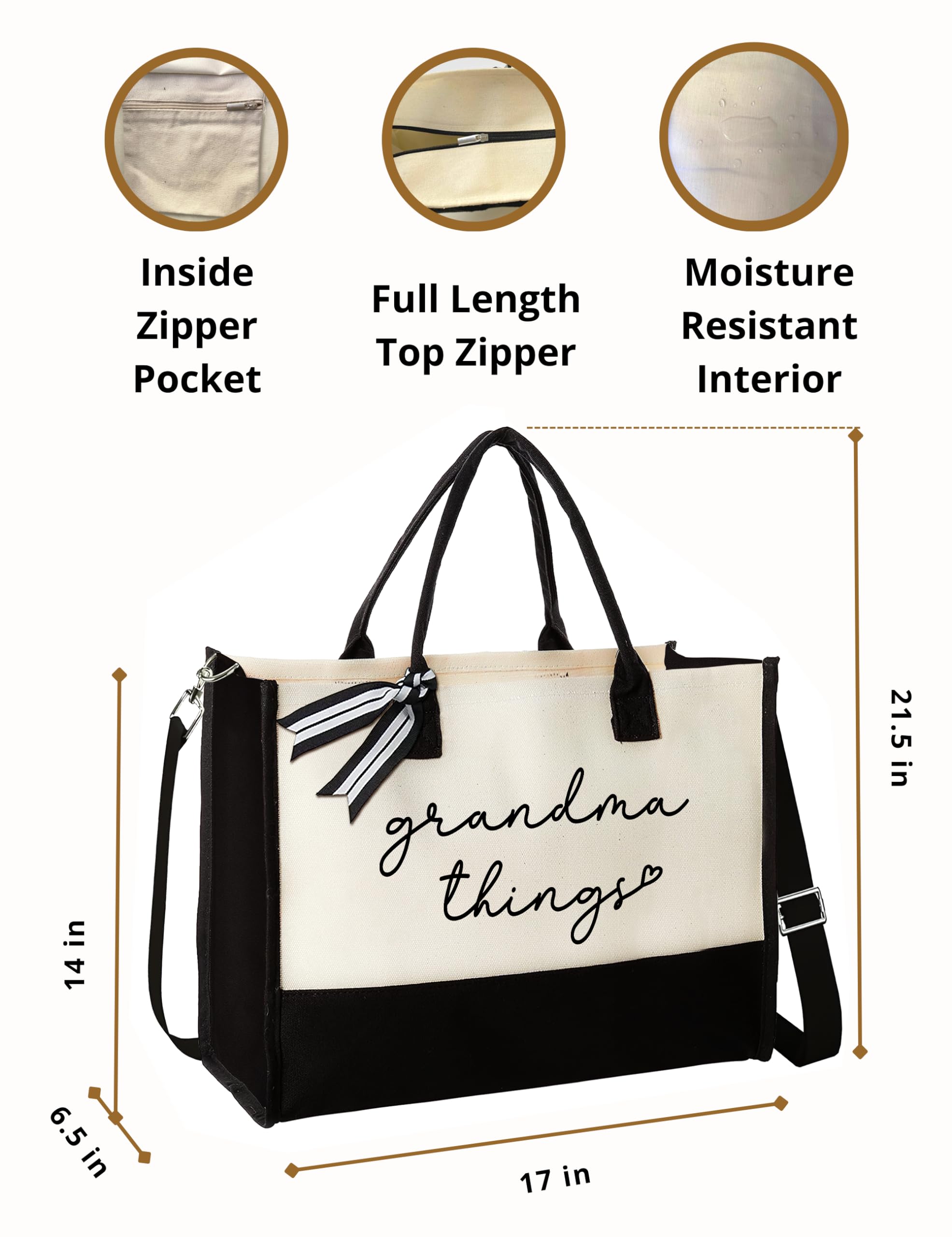 Best Gifts for Grandma from Grandchildren - Personalized Canvas Tote Bag for Mother's Day, Birthday & Anniversary - Durable Grocery Shopping & Beach Tote