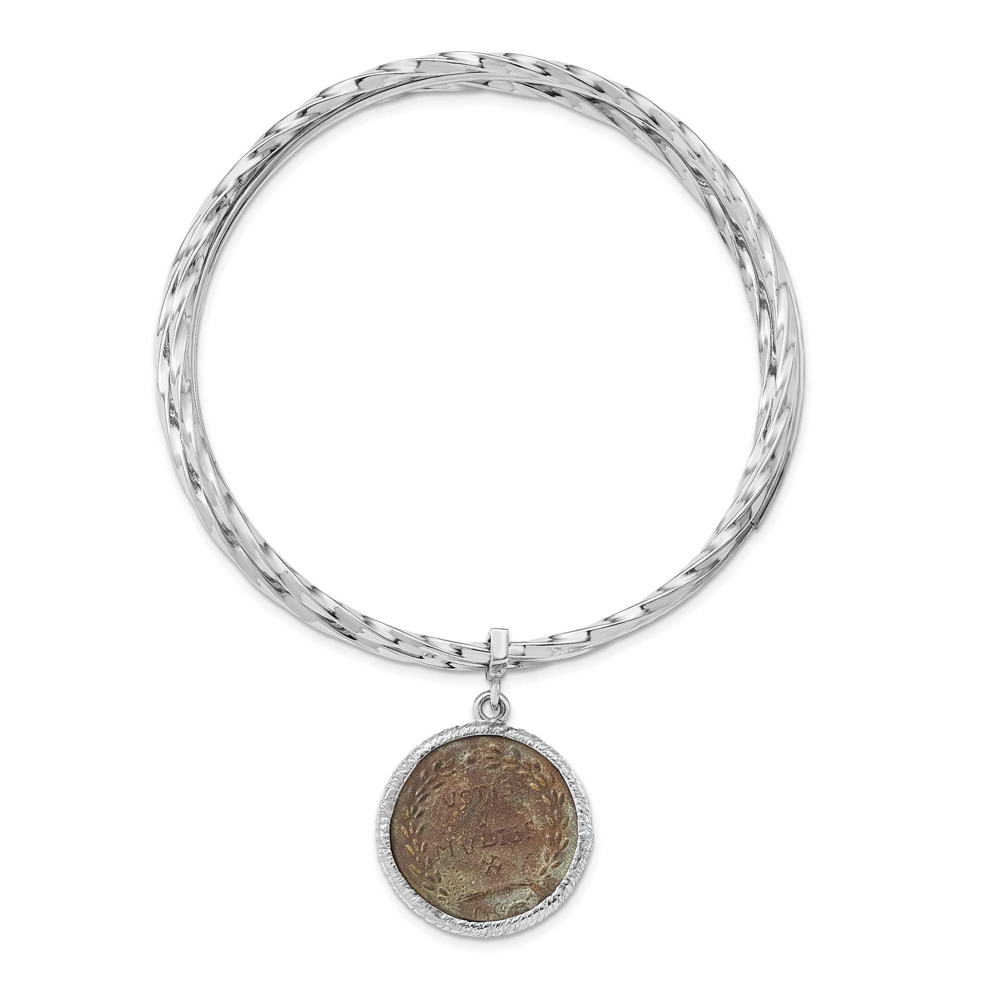 Leslie's Sterling Silver Rhodium-Plated Bronze Roman Coin Bangle - Elegant Vintage Jewelry for Women | Perfect for Parties, Weddings & Special Occasions