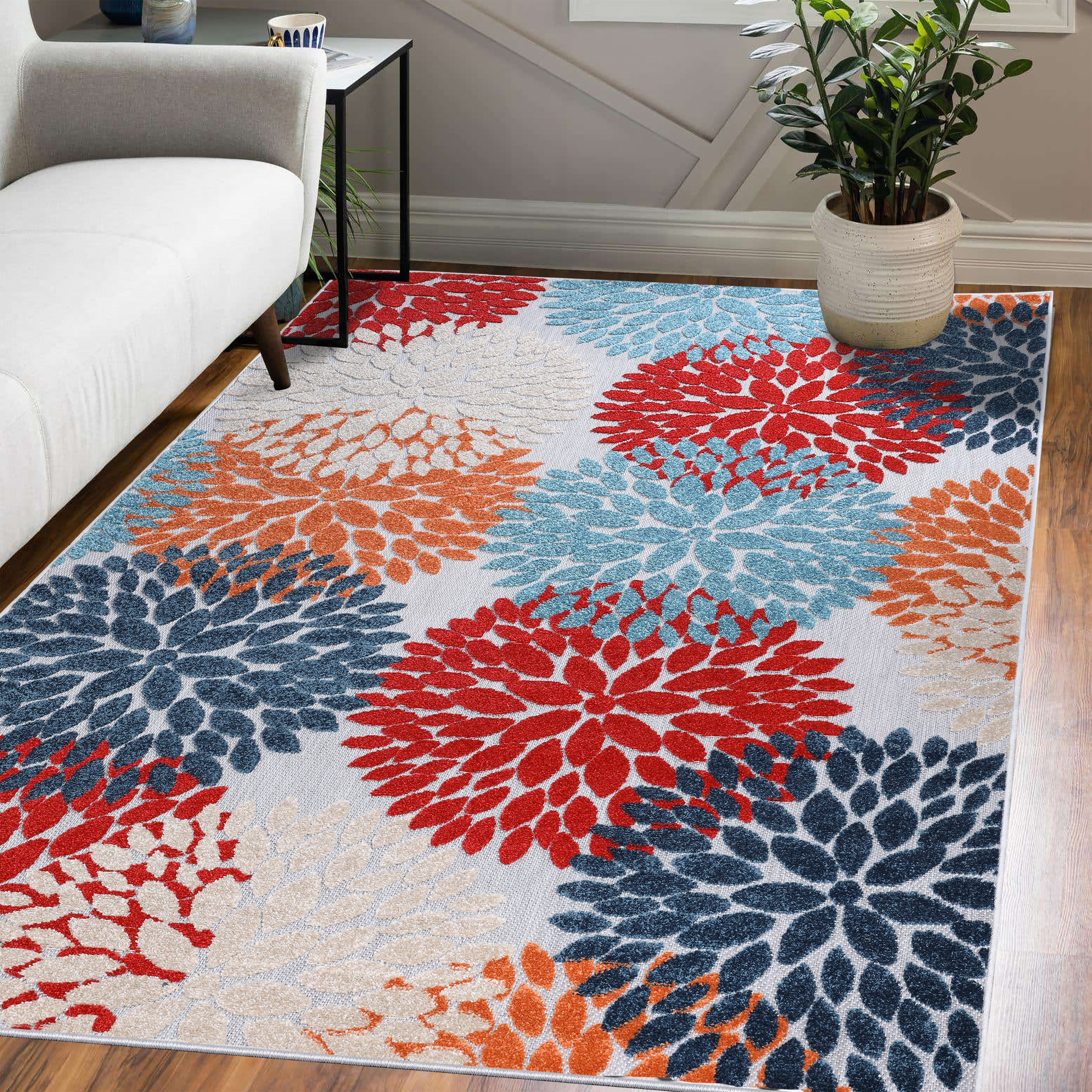 Premium Hydrangea Floral Medallion Area Rug - Indoor/Outdoor Use - Perfect for Living Room, Bedroom, Patio & Garden Decor