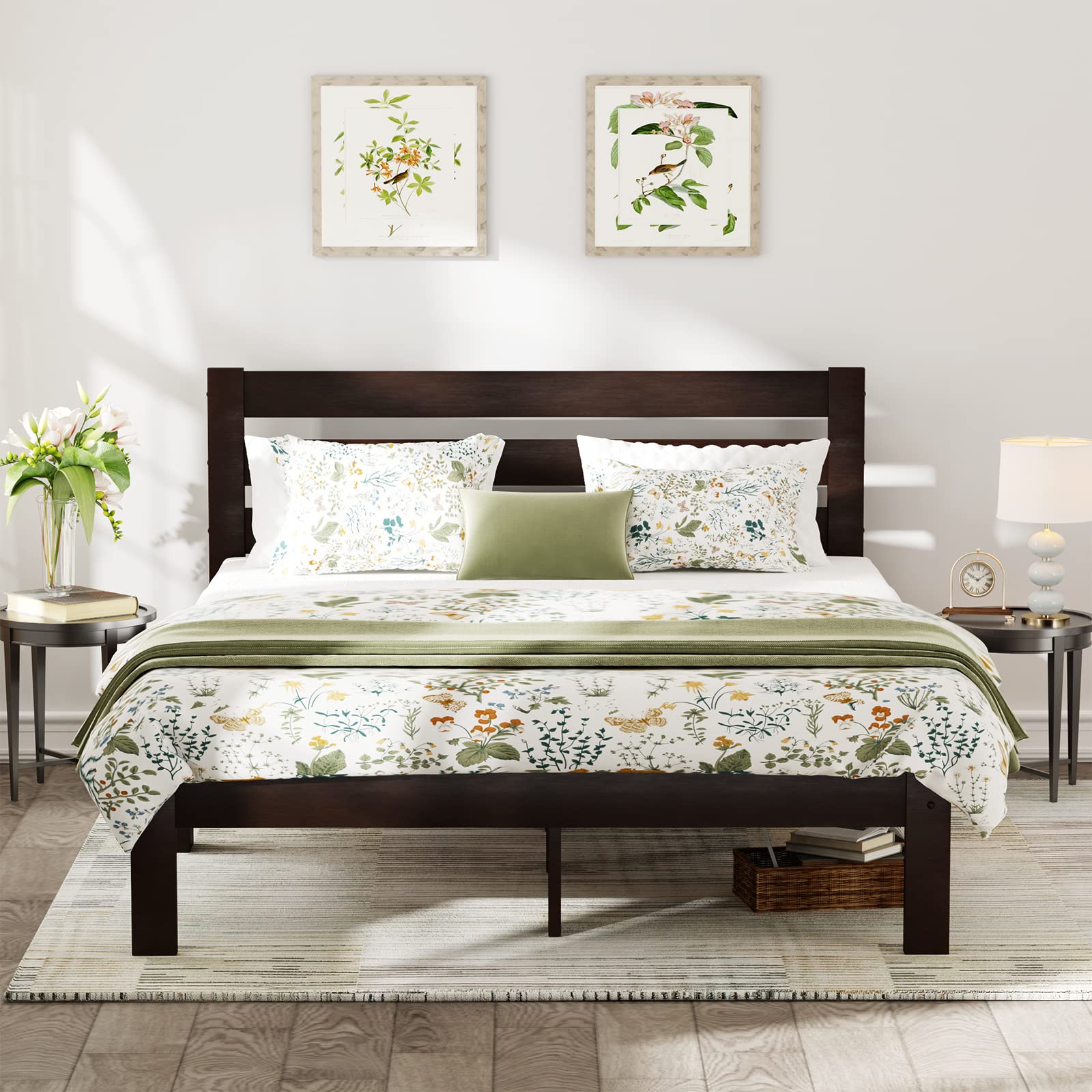 Acme Furniture Kenney Queen Wood Bed Frame in Espresso Brown - Solid Wood Platform Bed with Headboard for Master Bedroom & Guest Room