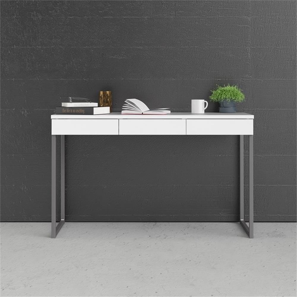 Pemberly Row Modern White Home Office Desk - 3-Drawer Multi-Functional Writing Desk for Small Spaces | Perfect for Remote Work & Study