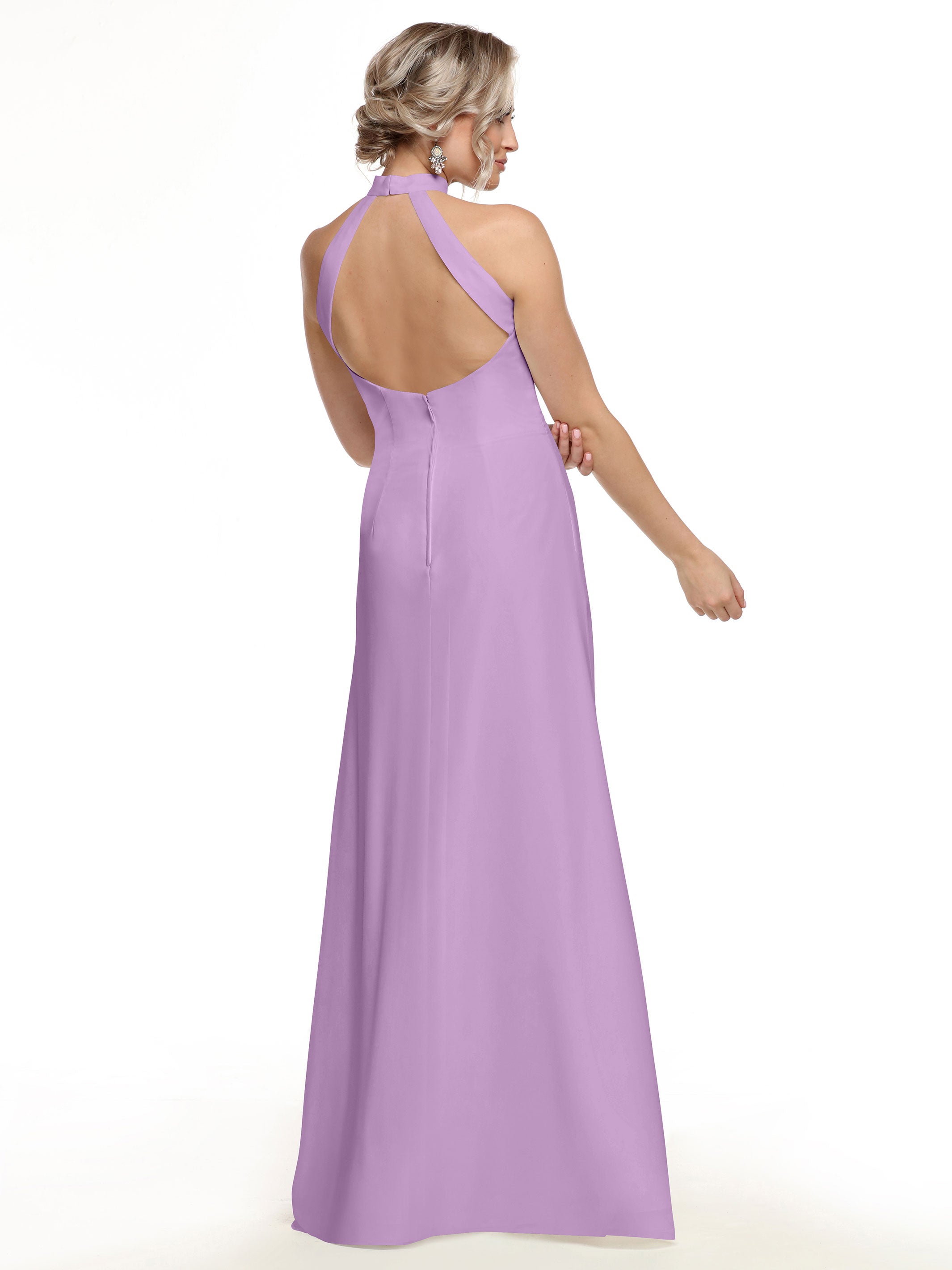 Elegant 80138 Chiffon A-Line Bridesmaid Dress with Keyhole Halter Neckline - Perfect for Weddings, Formal Events & Special Occasions