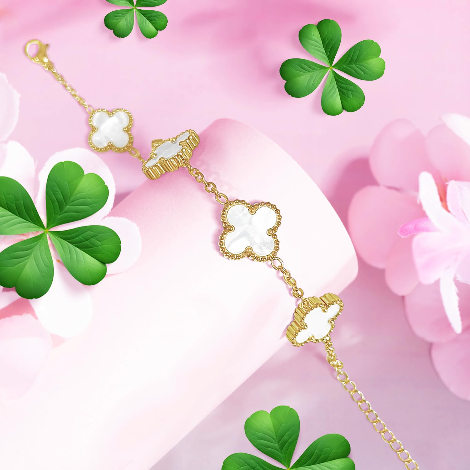 18K Gold Plated Clover Bracelet for Women - Lucky Four Leaf Clover Jewelry Set in Gold/White/Black | Elegant Gift for Christmas, Valentine's Day, Birthday & Everyday Wear