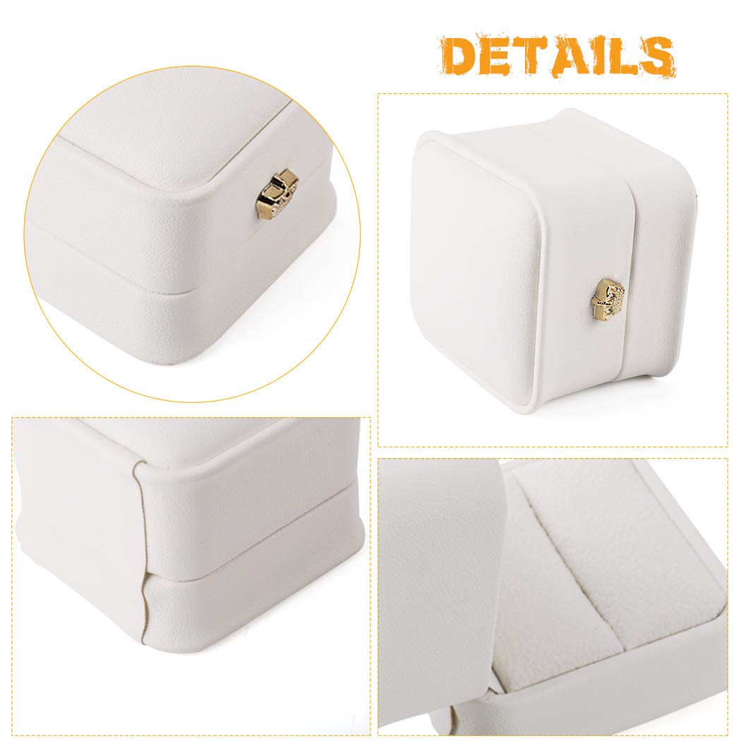 iSuperb 2-Pack White PU Leather Ring Box Set - Elegant Engagement & Wedding Jewelry Display Case for Proposals, Anniversaries - Perfect for Romantic Gift Giving & Jewelry Storage