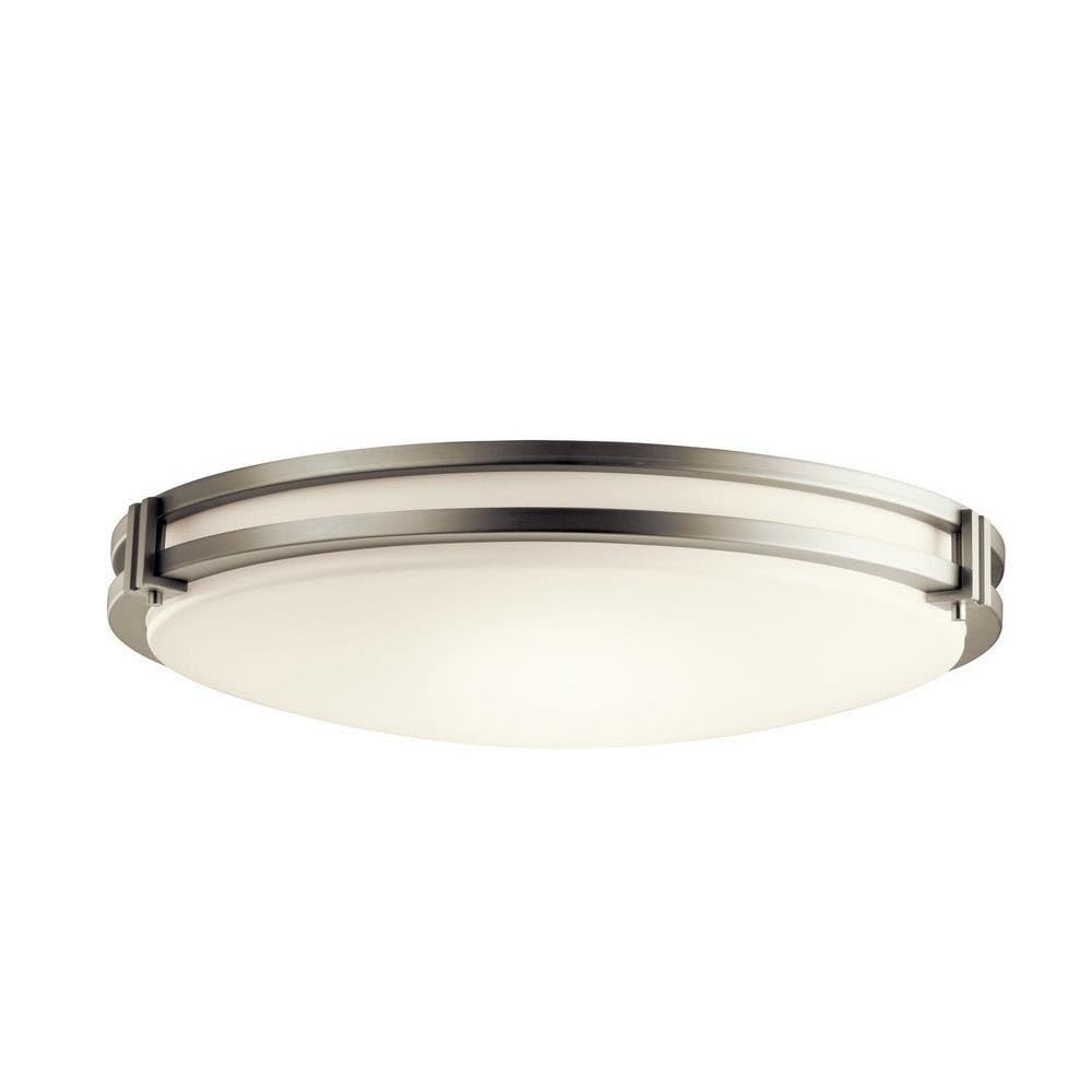 Kichler Avon 24 Inch Brushed Nickel LED Flush Mount Ceiling Light with Clear Acrylic Shade - Modern Lighting for Bedroom, Kitchen, Hallway & Office