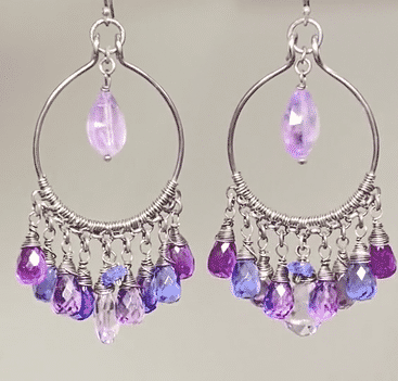 Oxidized Sterling Silver Blue Violet Gemstone Chandelier Earrings for Women | Elegant Statement Jewelry for Parties, Weddings & Special Occasions