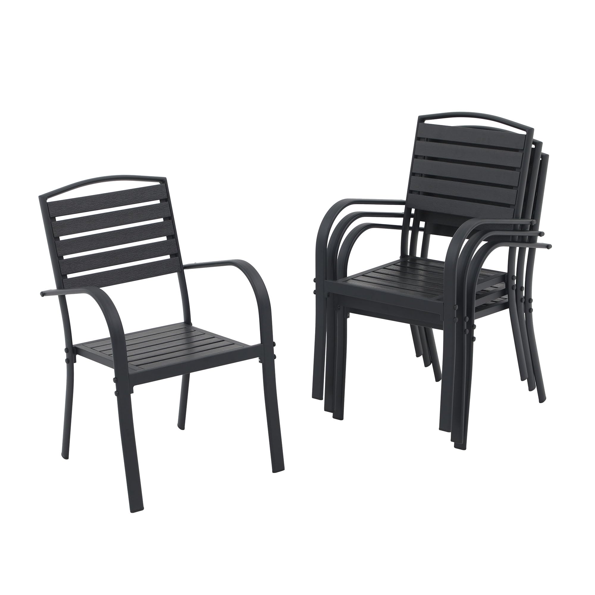 4-Piece Patio Dining Chairs Set - Stackable Outdoor Chairs with Backrest & Armrest - Durable Aluminum Frame Garden Furniture for Backyard, Deck, Lawn - Perfect for Outdoor Dining, BBQs & Poolside Relaxation (Black)