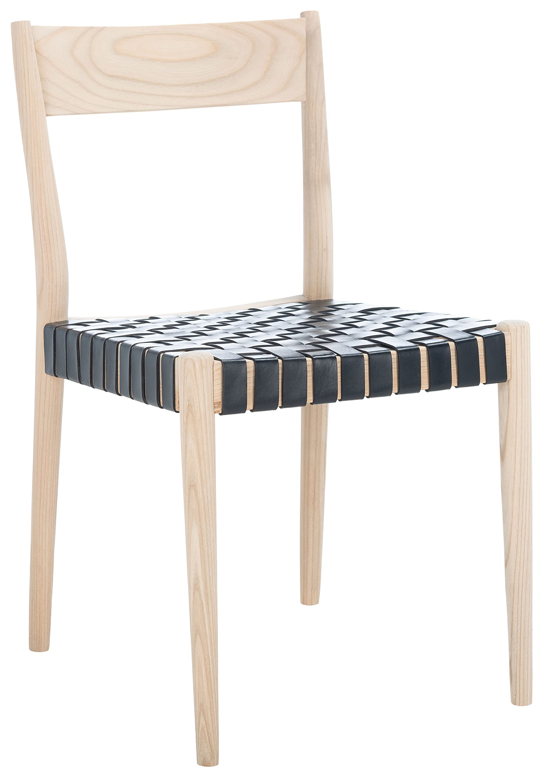 SAFAVIEH Eluned Woven Leather Accent Chair - Modern Dining & Living Room Chair with Black/Natural Leather Weave (Set of 2) - Perfect for Home Decor, Dining Sets & Lounge Seating
