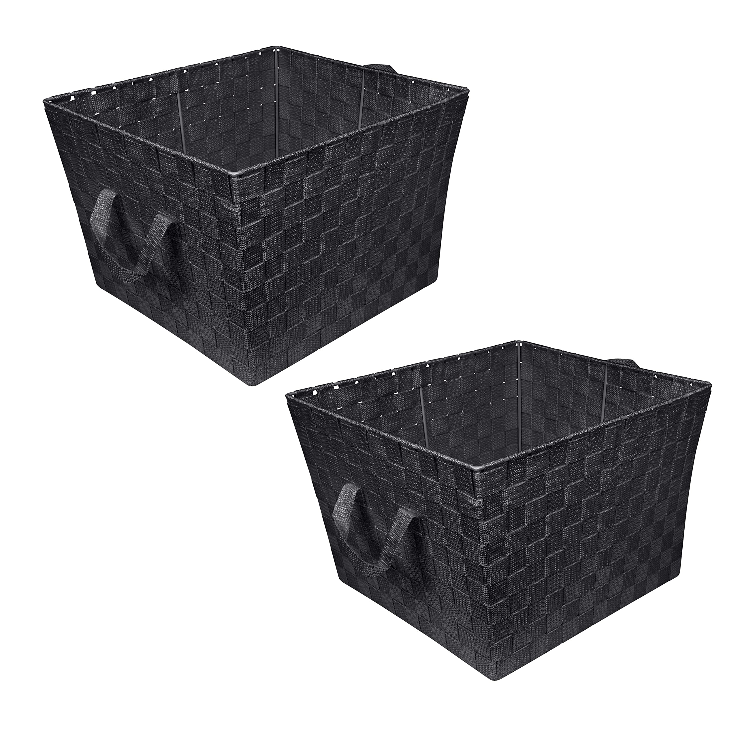 Large Woven Storage Tote Basket with 2 Handles - 2 Pack Black Organizer for Closet, Bedroom, Bathroom & Nursery - Perfect for Toys, Accessories & Gift Storage