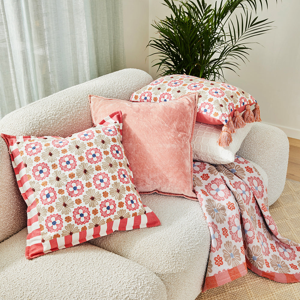 Soft Veronica Cotton Velvet Cushion Cover 50x50cm (20x20 Inches) - Blush Pink Decorative Pillow Case for Sofa, Bed & Home Decor - Luxury Throw Pillow for Living Room, Bedroom & Nursery