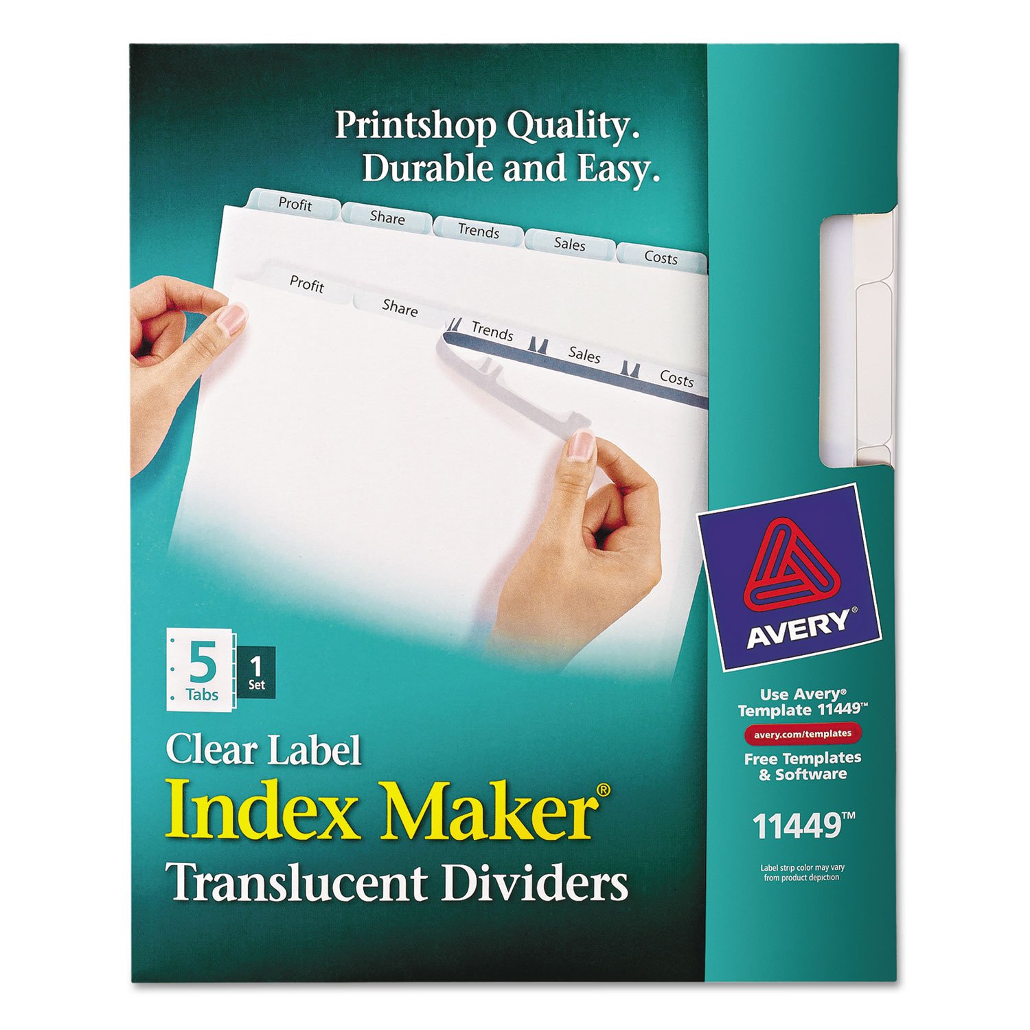 Avery 11449 Clear Plastic Dividers with 5-Tab Index Maker - Print & Apply Letter Size Labels for Office Organization & Filing Systems | Perfect for Binders, Folders & Document Management