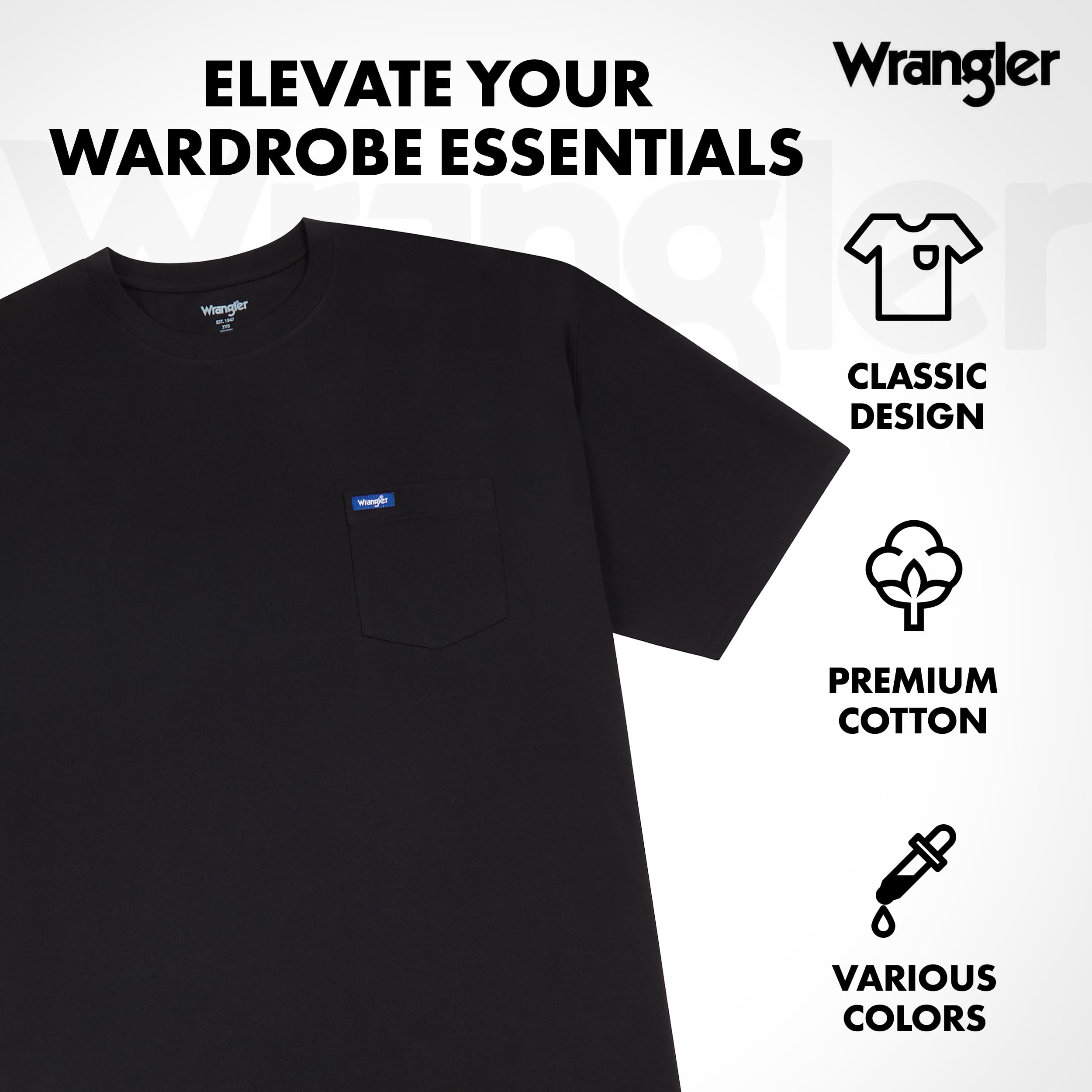Wrangler Big and Tall Men's Cotton T-Shirts 2-Pack with Chest Pocket - Comfortable Casual Wear for Work & Outdoor Activities