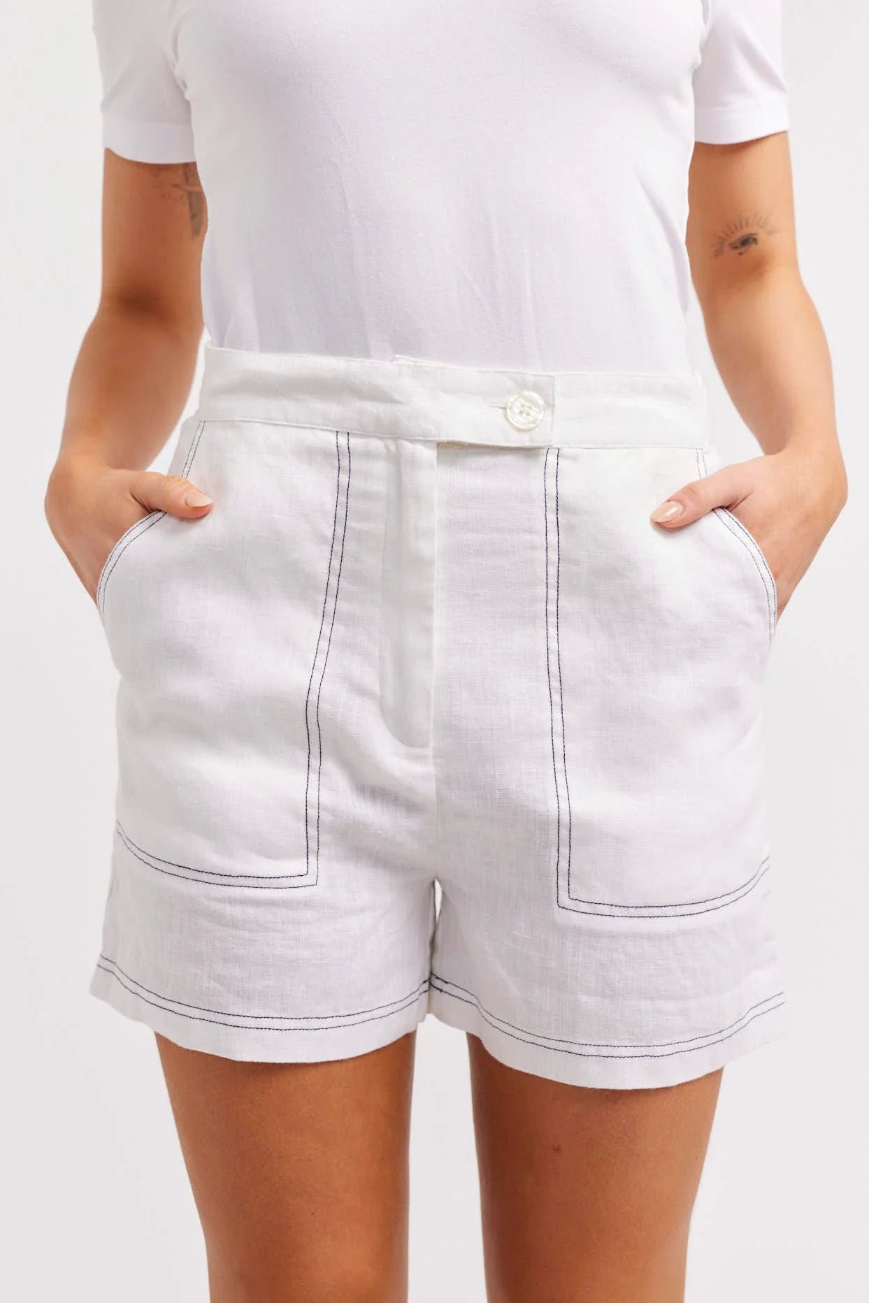CLIO Linen Shorts in White - Breathable & Comfortable Summer Shorts for Women | Perfect for Beach, Vacation & Casual Outings