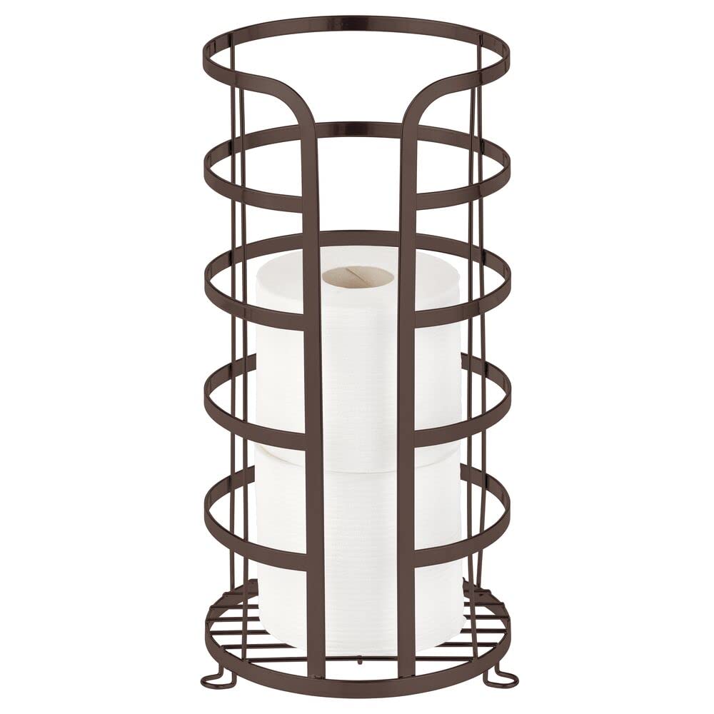 mDesign Bronze Free Standing Toilet Paper Holder with Storage - Holds 3 Rolls & Mega Rolls - Bathroom Tissue Organizer for Powder Room & Home Decor - Perfect for Small Spaces & Guest Bathrooms