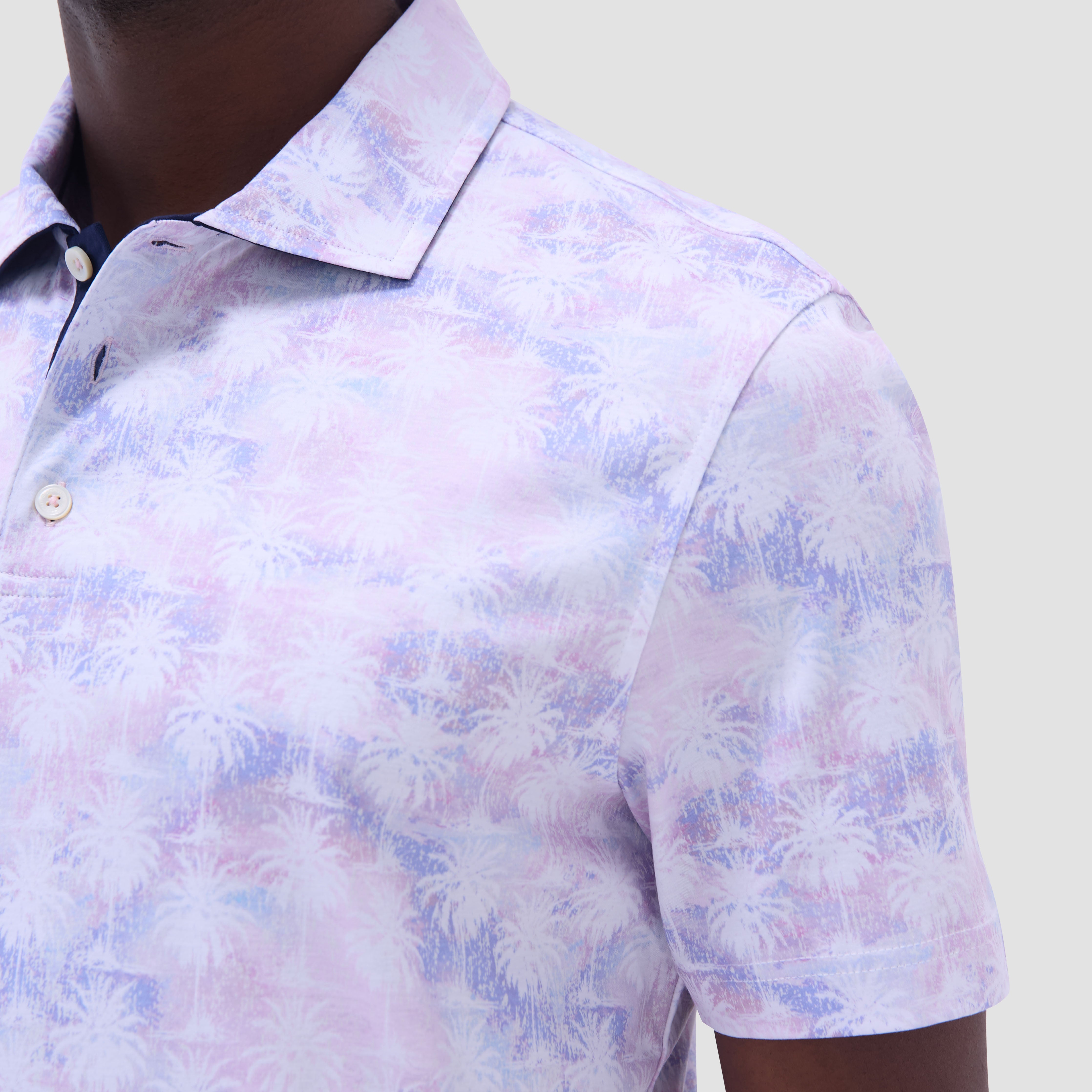 Hendrix Watercolor Palm Tree Polo Shirt for Men - Tropical Summer Casual Shirt - Beach Vacation, Pool Party & Outdoor Wear