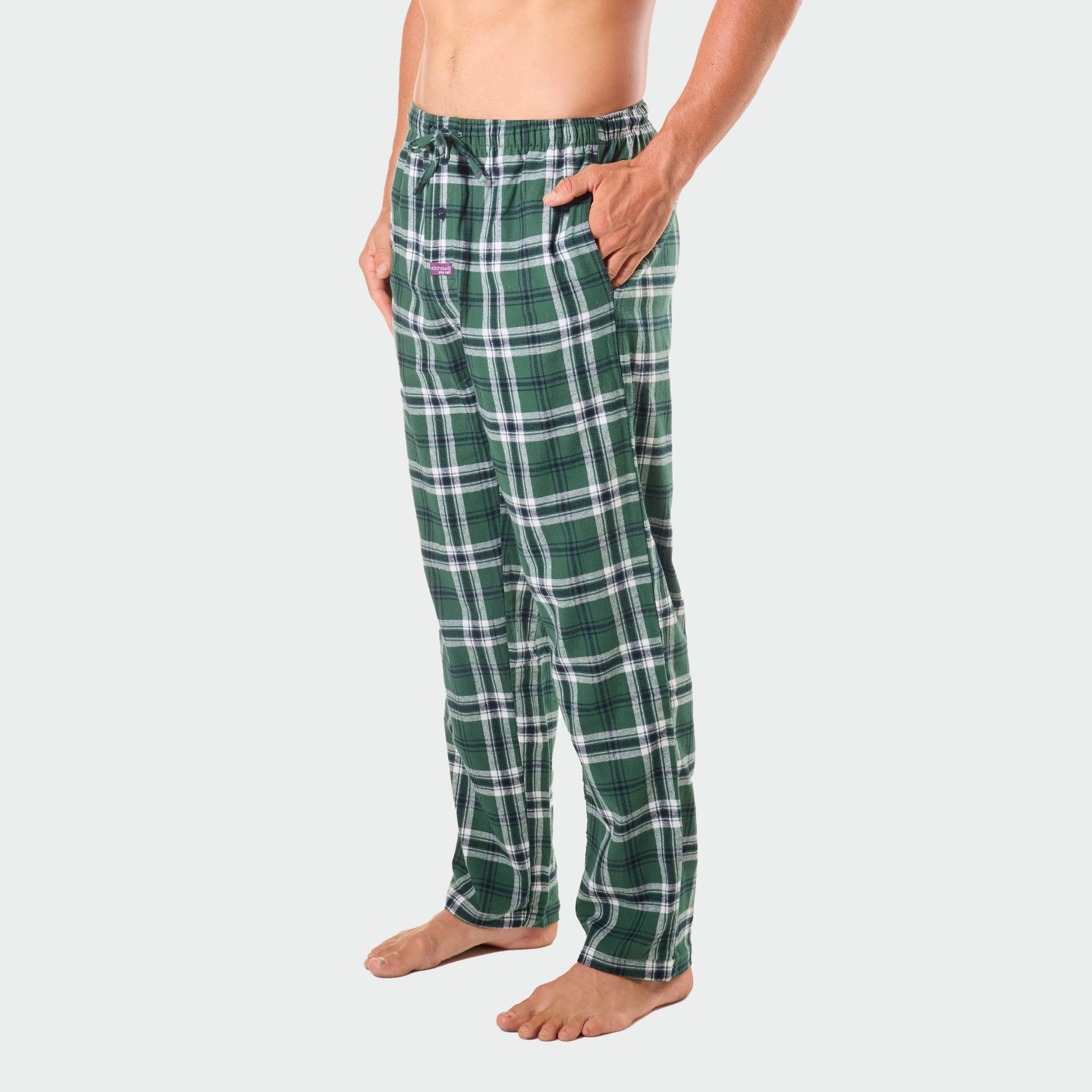 Men's Charles Check Cotton Flannel Sleep Pants - Soft & Comfortable Lounge Pajama Bottoms for Relaxing at Home (Green) - Perfect for Winter Nights, Lounging & Sleepwear