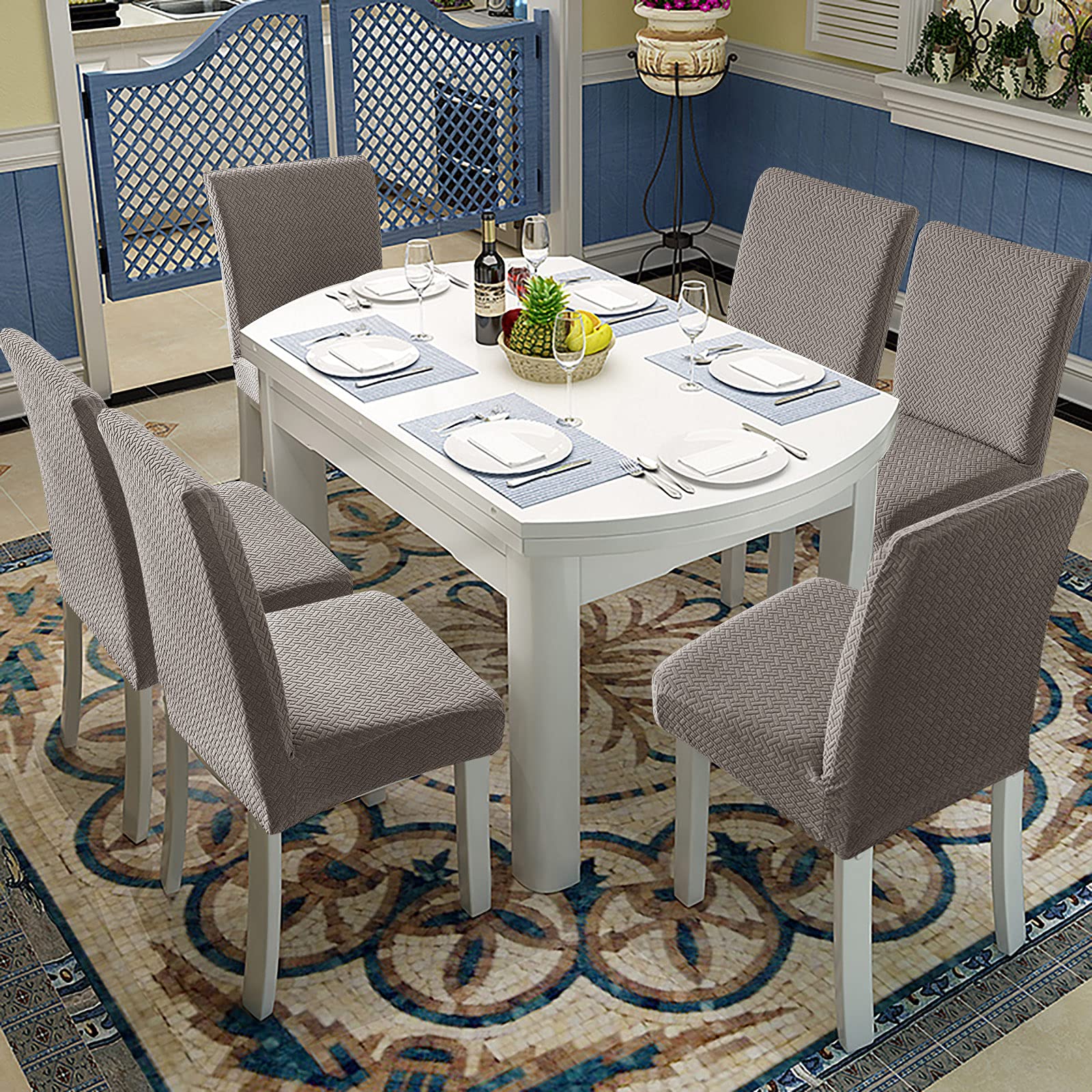 Genina Waterproof Dining Chair Covers Set of 4 - Taupe Parson Slipcovers for Kitchen & Dining Room | Spill-Proof Protection for Family Meals & Entertaining