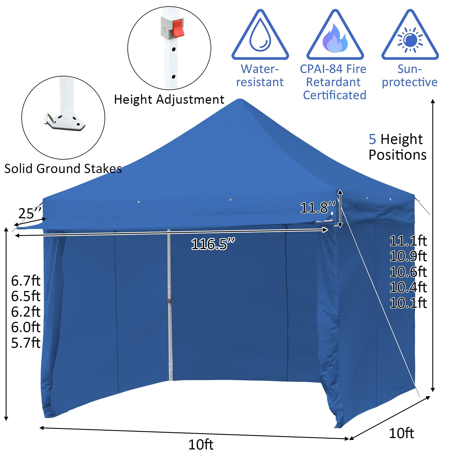 Tangkula 10x10ft Pop Up Canopy Tent - Commercial Instant Shelter with 5 Removable Zippered Sidewalls & Extended Awning - Portable Market Canopy Includes 4 Sand Bags, 8 Stakes, 4 Ropes & Carry Bag - Perfect for Outdoor Events, Farmers Markets, Camping & Beach Parties