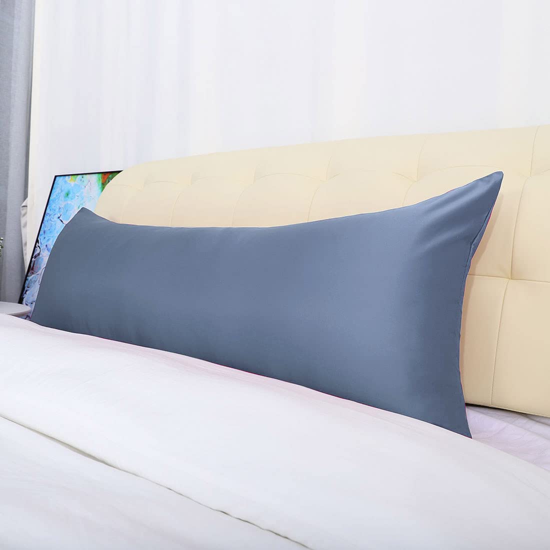 Luxury Cooling Silky Satin Body Pillow Cover 20x72 Inch - Slate Gray Anti-Wrinkle Pillowcase for Hair & Skin Care - Perfect for Sleeping, Travel, and Home Comfort
