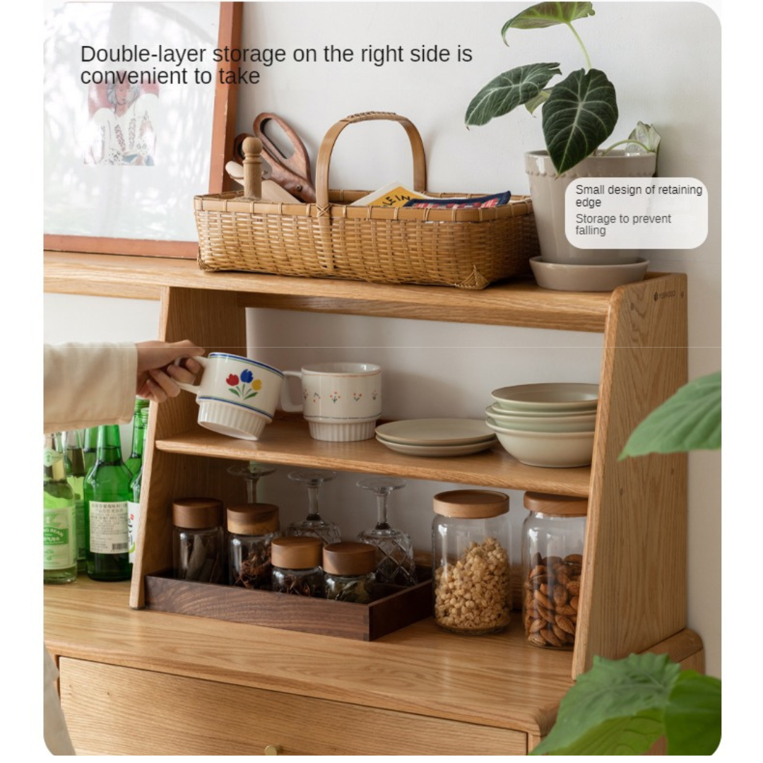 Solid Oak Wood Sideboard Shelf - Rustic Kitchen Storage Shelf for Dining Room, Living Room & Home Decor | Perfect for Organizing Dishes, Cookbooks & Displaying Decor