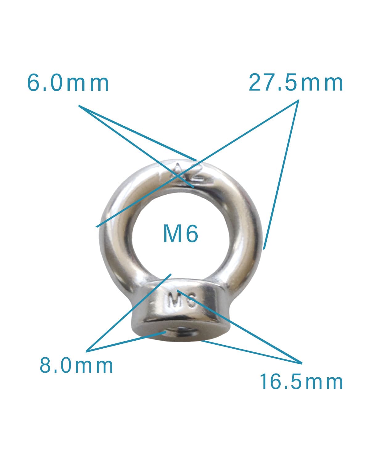 M6 Eye Nuts 304 Stainless Steel - Heavy Duty Eye Bolts for Lifting, Rigging & Hardware - Pack of 8 - Perfect for Home Repairs, Construction & Marine Applications