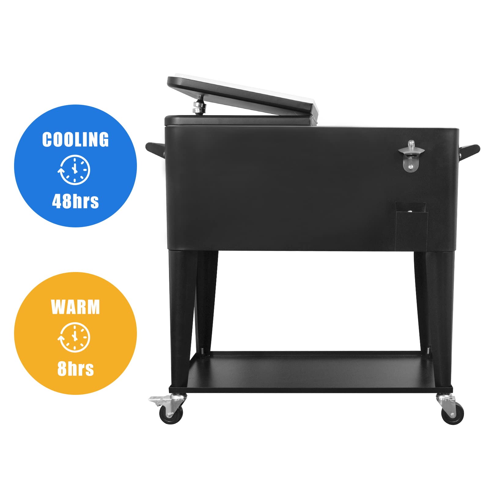Nattork 80 Quart Rolling Cooler with Wheels - Portable Outdoor Beverage Cooler Cart for Backyard, Deck, Camping & Tailgating - Insulated Ice Chest with Shelf, Water Pipe & Bottle Opener - Perfect for Picnics, BBQs & Outdoor Parties