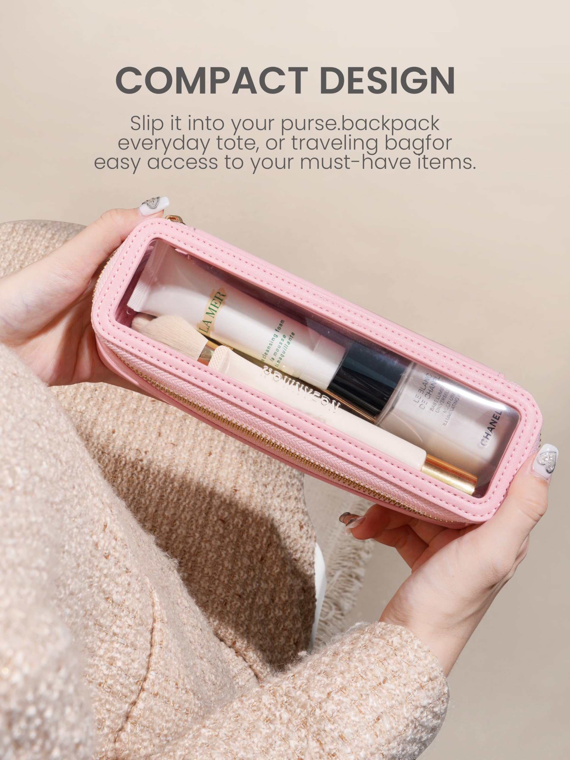 Waterproof Clear Travel Makeup Bag - Pink Toiletry Organizer for Women | Gym & Vacation Essentials